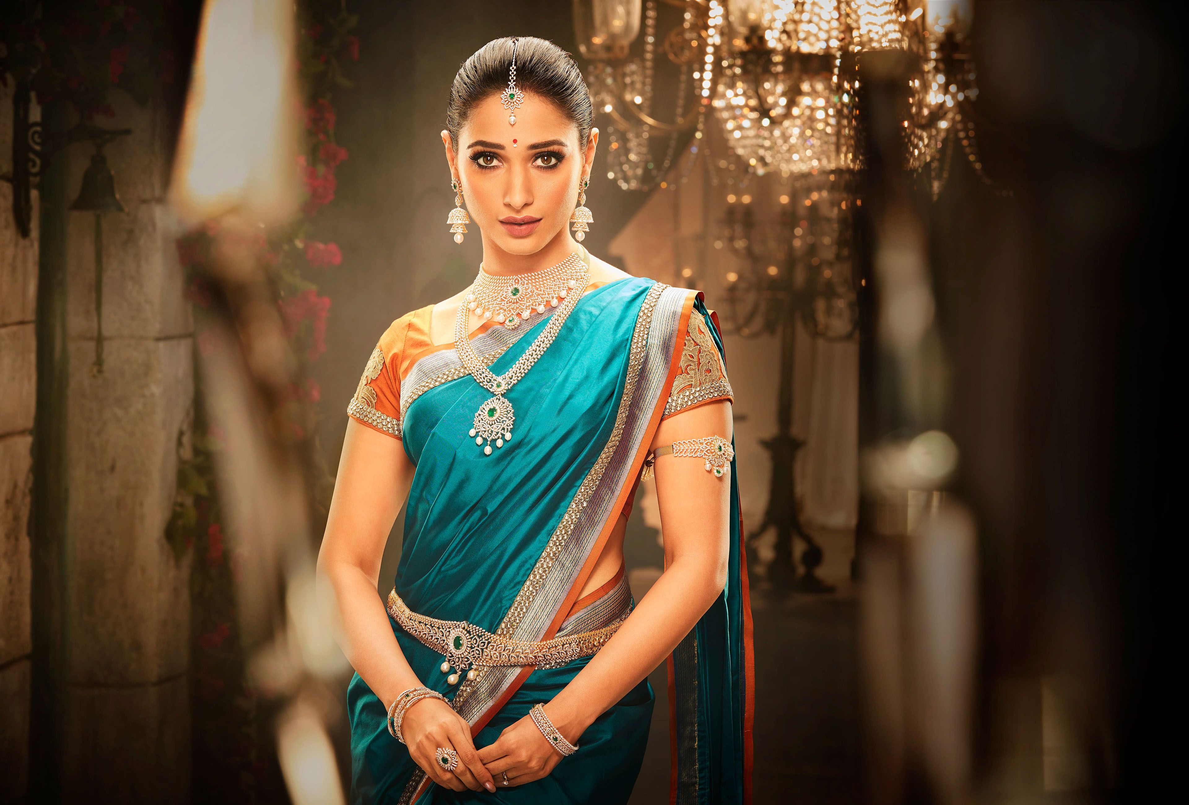 Saree, Traditional, South Indian, Tamannaah, Ethnic wear, 4K, Actress