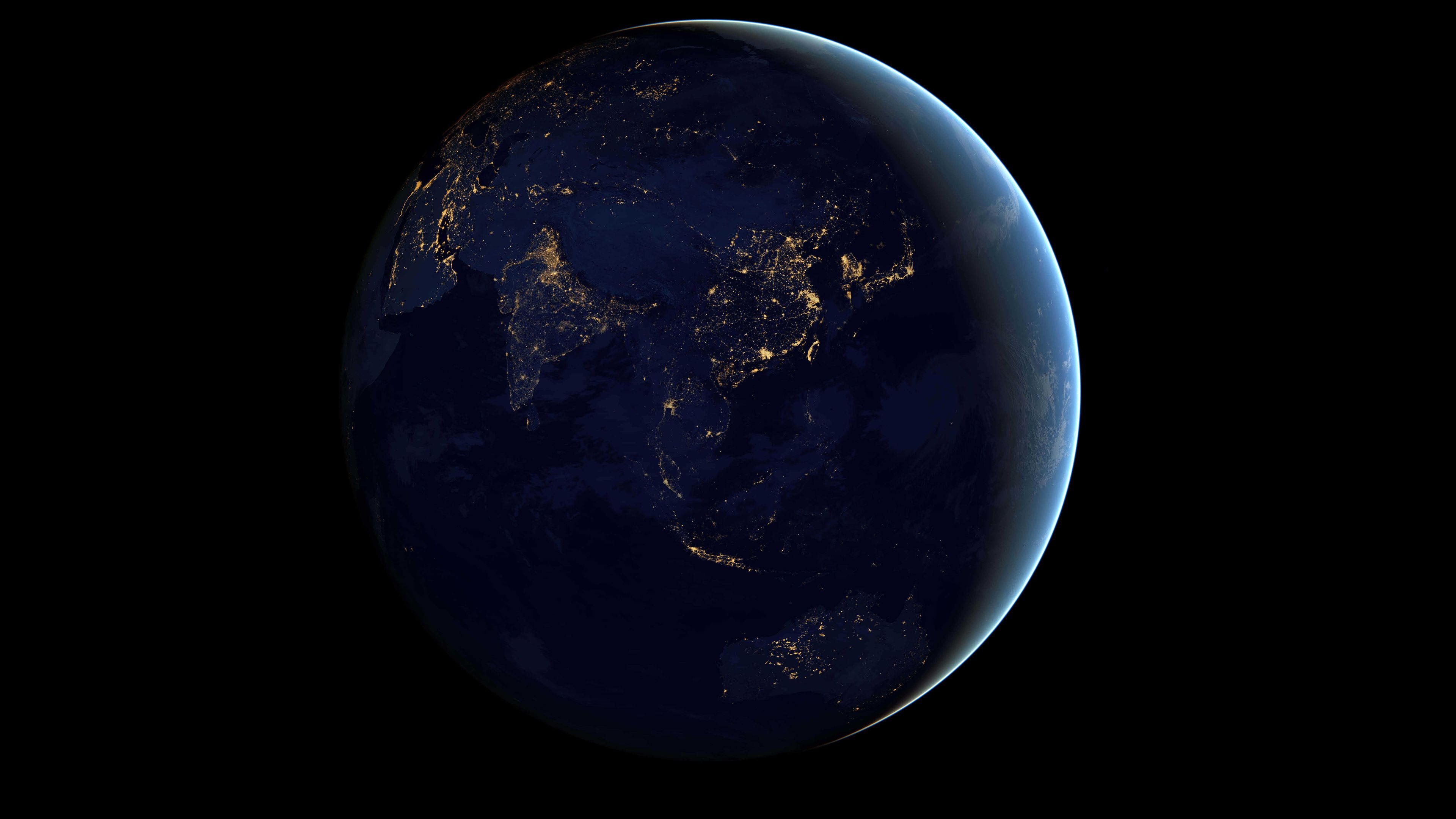 Wallpaper of Earth At Night in 4K Resolution Wallpaper. Desktop Background. Mobile Phone Wallpaper
