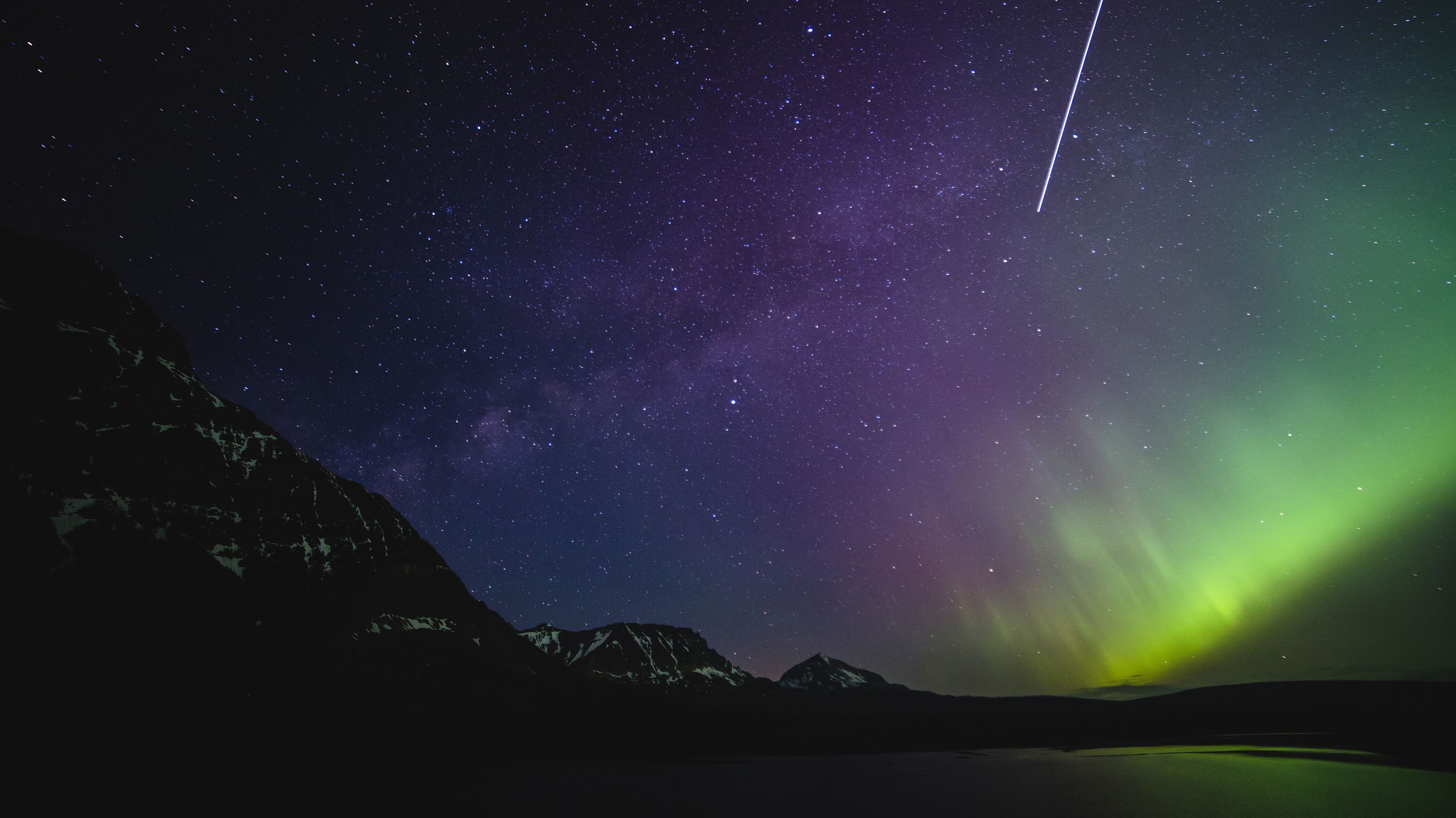 Aurora Borealis, Milky Way, Purple sky, Night, Starry sky, 4k Free deskk wallpaper, Ultra HD