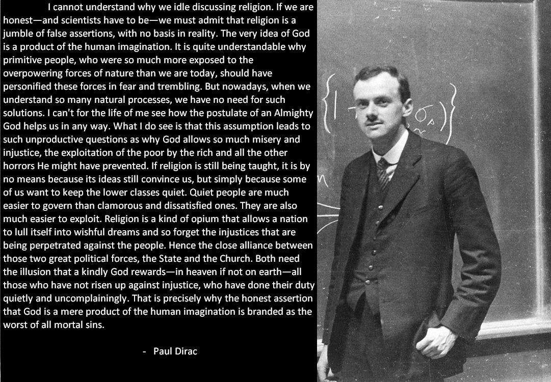 A lucid summary of religion by one of the most important physicists of the 20th century, Paul Dirac