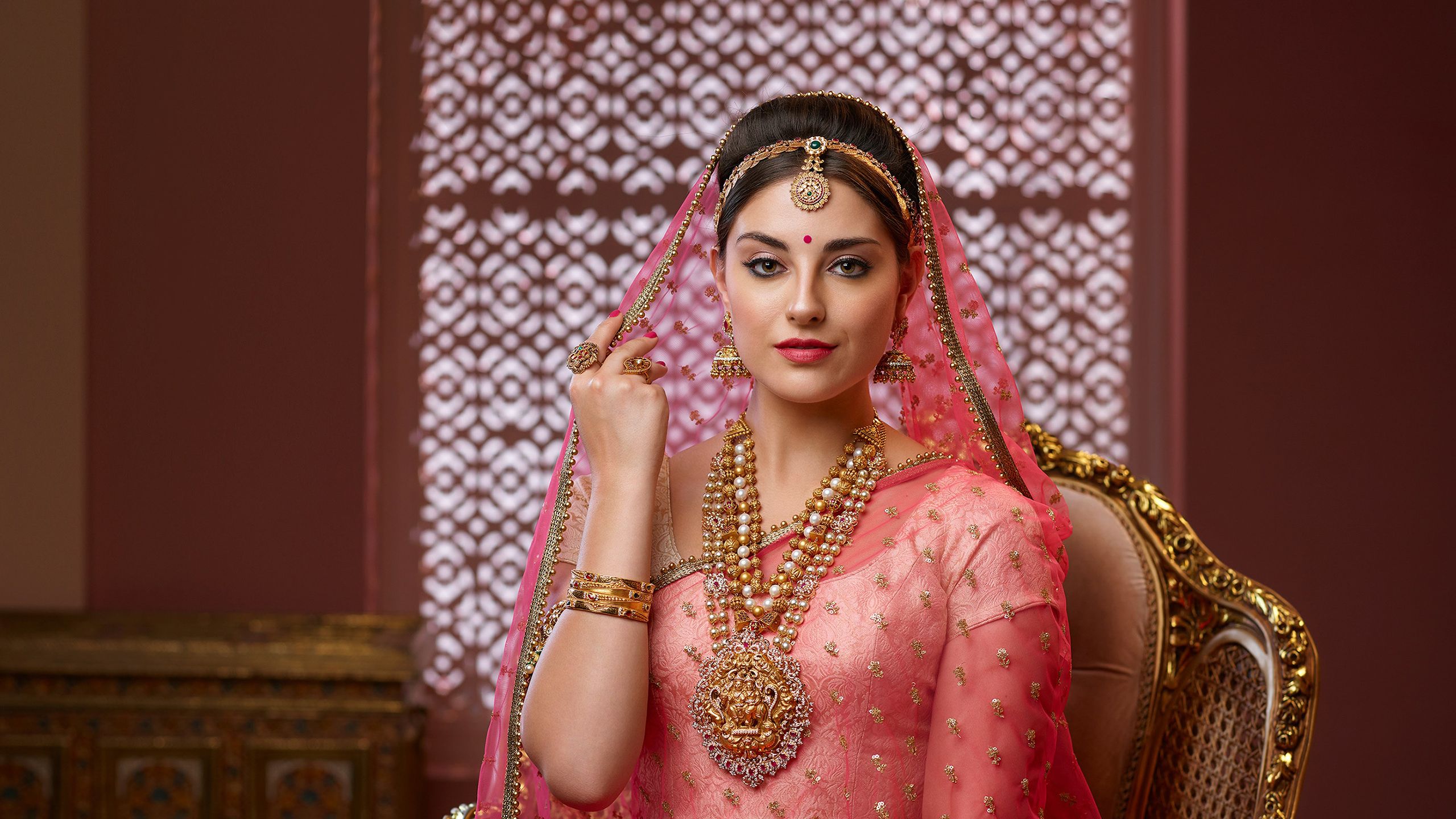 Beautiful Girl Model Is Wearing Peach Color Indian Traditional Dress HD Girl Wallpaper