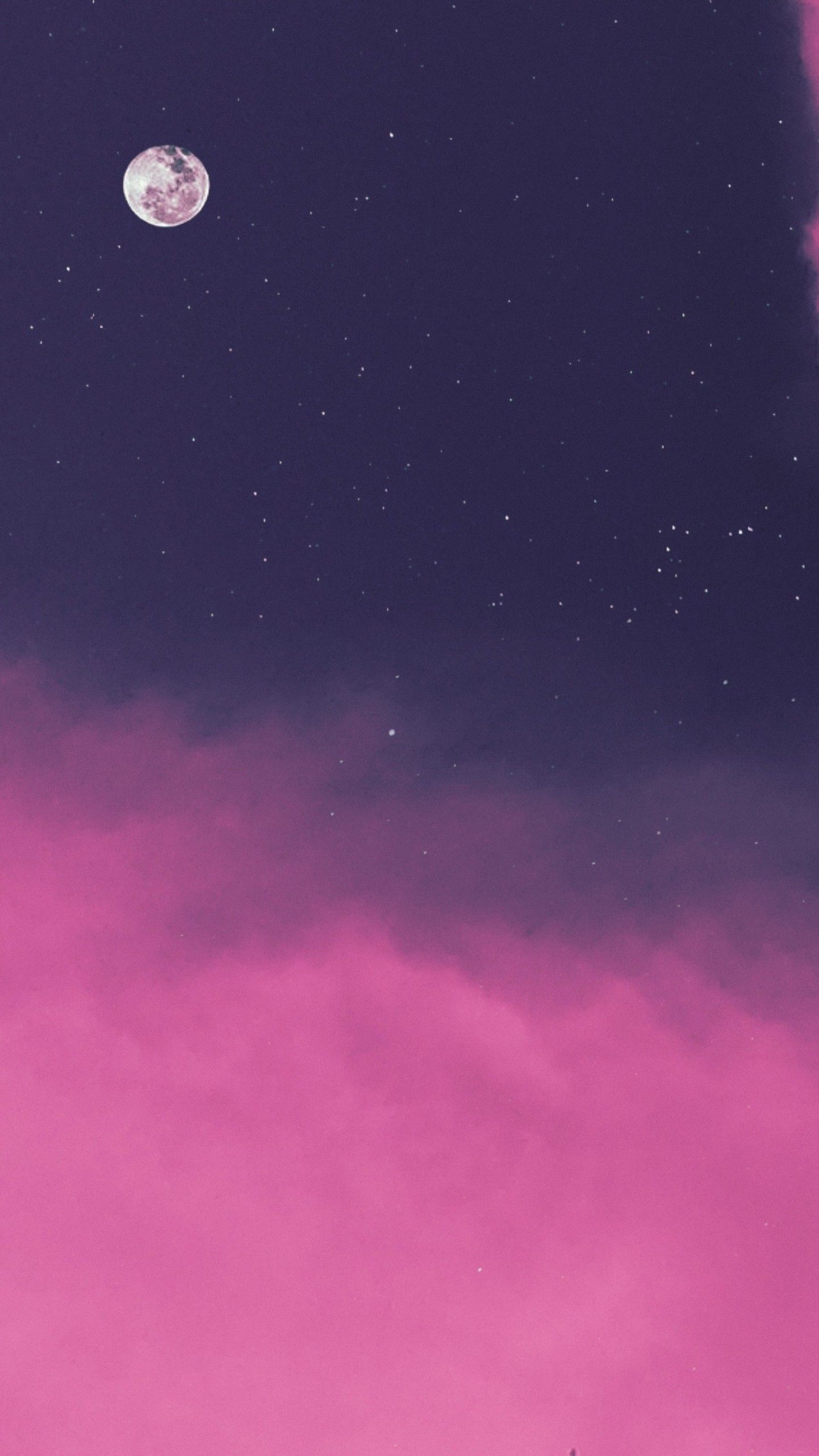 Pink clouds Wallpaper 4K, Moon, Sky view, Purple background, Stars, Lunar, Nature