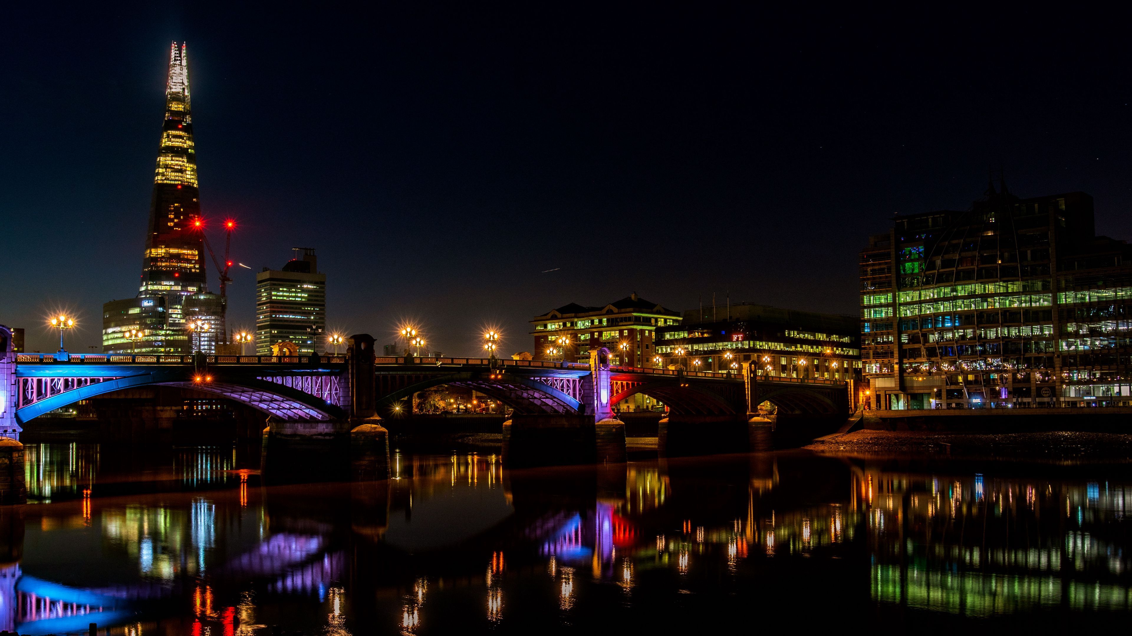 Download wallpaper 3840x2160 night city, city lights, bridge, river, thames, london, uk 4k uhd 16:9 HD background