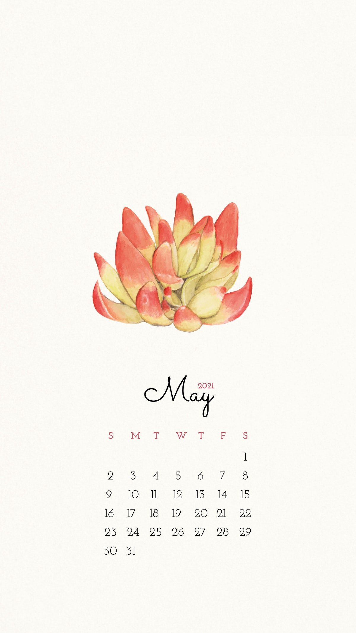 Calendar 2021 May printable phone wallpaper vector