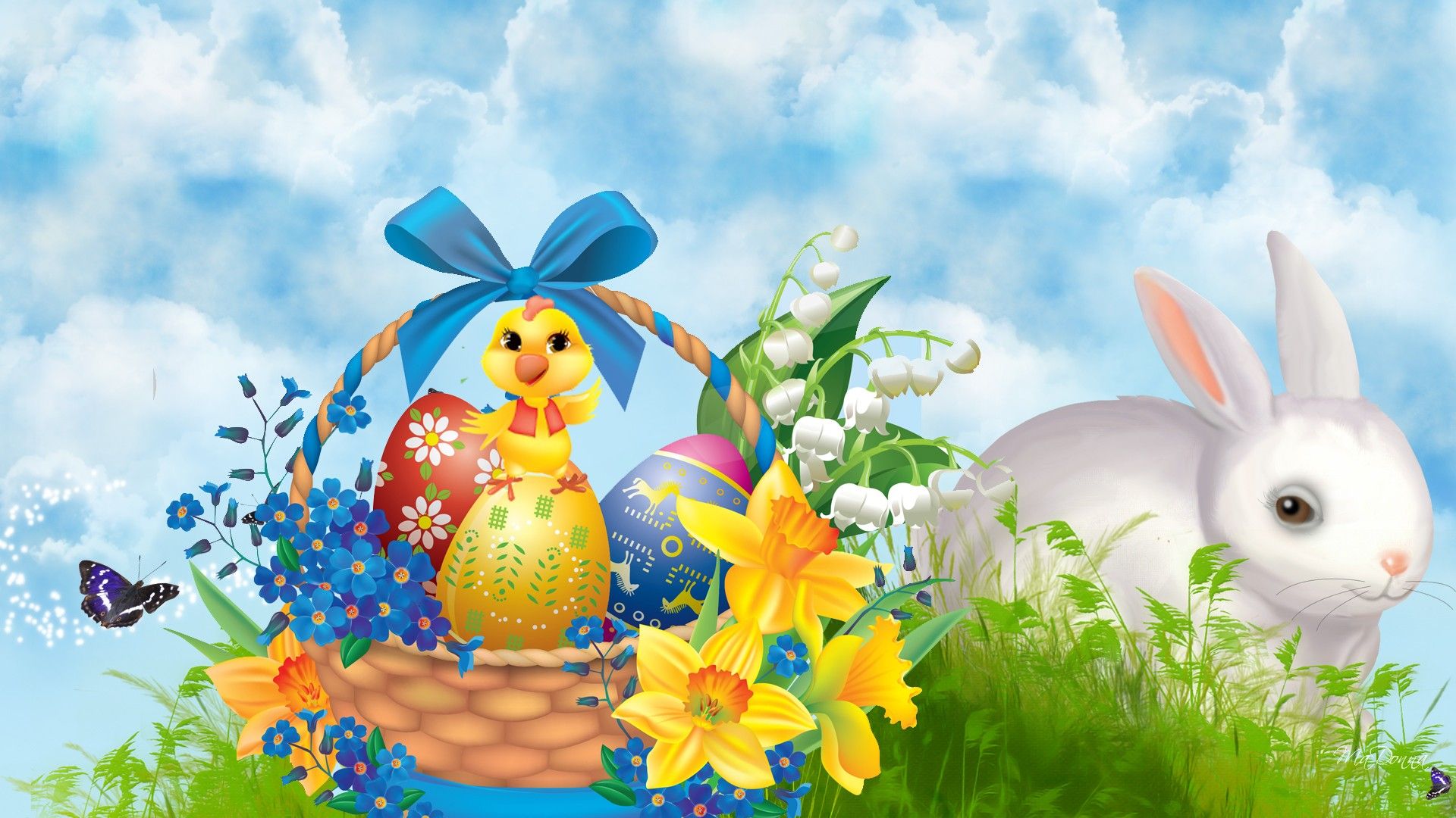 Bunny and Chick Easter Wallpaper