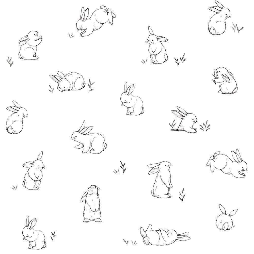 Bunnies in the Country Black / White wallpaper by Lilipinso. Bunny wallpaper, Bunny tattoos, Bunny drawing