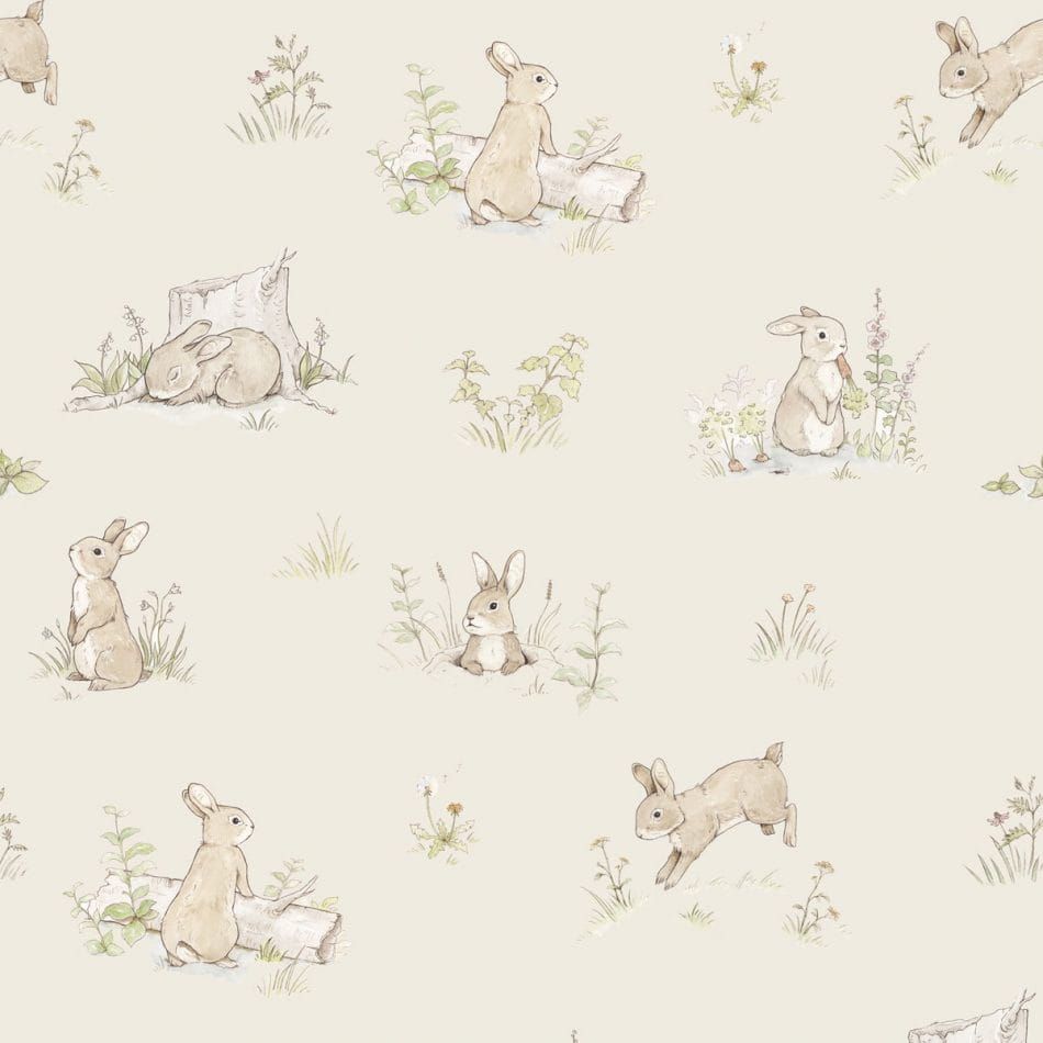 Dekornik. Tapeta Dziecięca Rabbit Day Beige. Rabbit wallpaper, Bunny wallpaper, Wallpaper