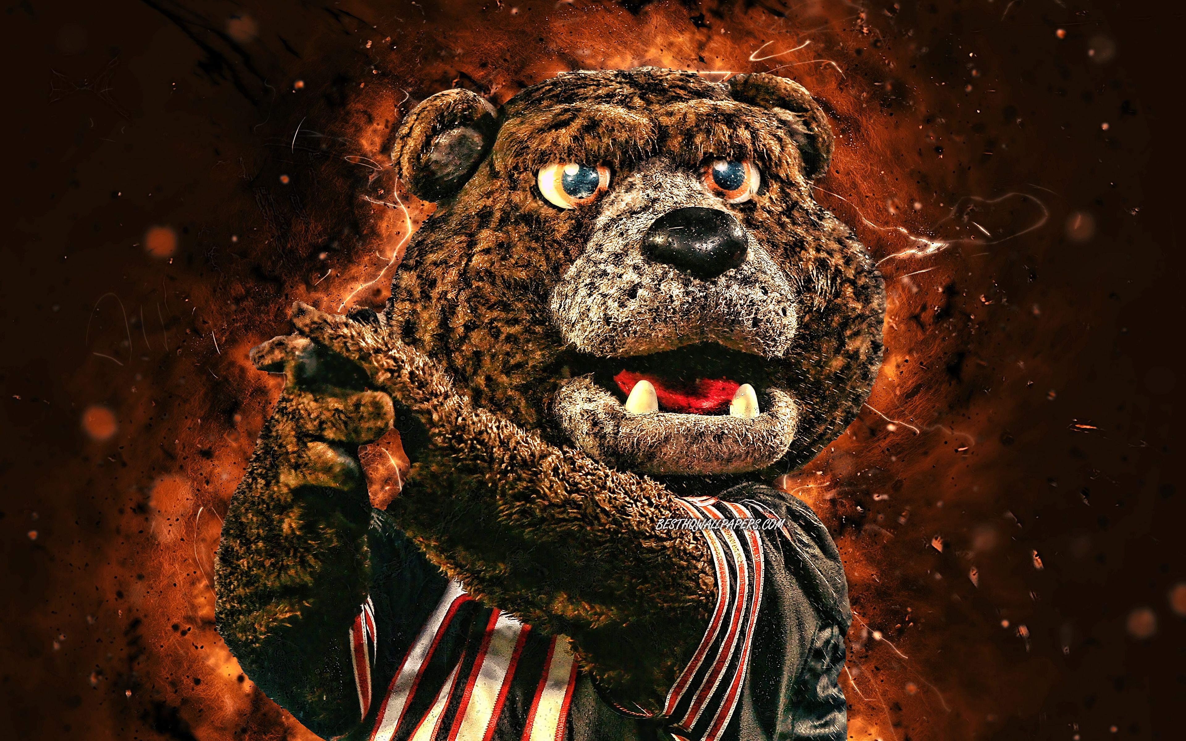 Download wallpaper Staley Da Bear, 4k, mascot, Chicago Bears, american football, NFL, creative, USA, neon lights, Chicago Bears mascot, NFL mascots, official mascot, Staley Da Bear mascot, Staley Da Bear Chicago Bears