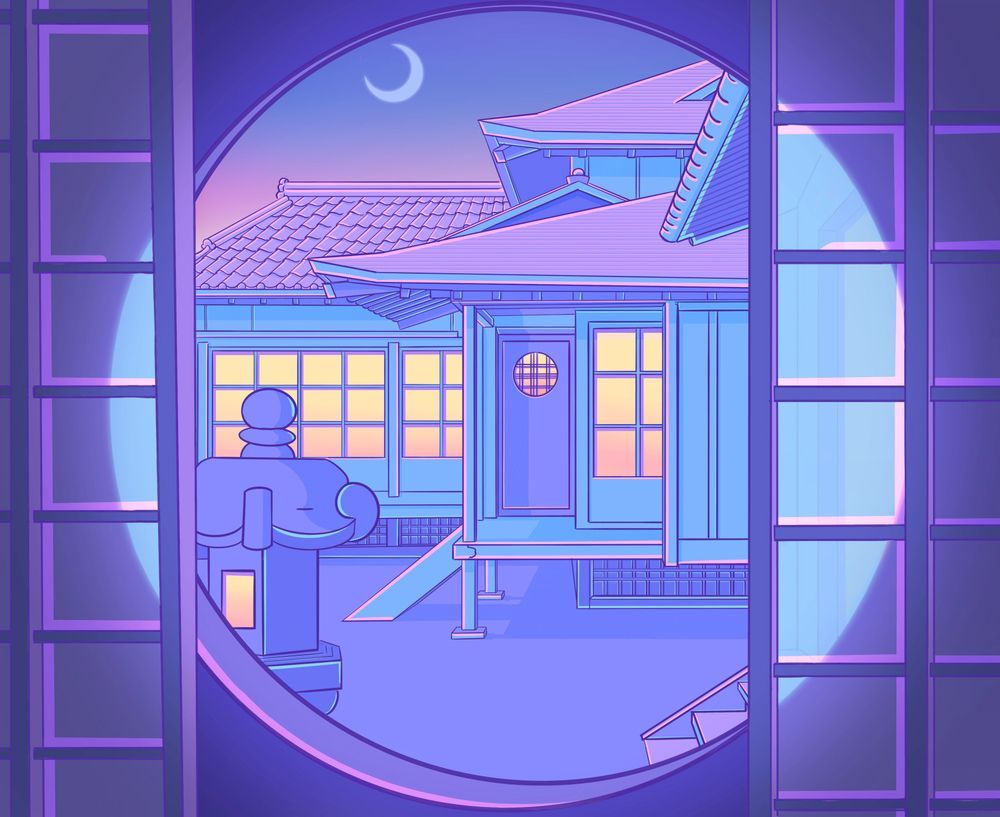 Kyoto Summer Night Sticker by Elora Pautrat. Pastel aesthetic, Anime scenery wallpaper, Aesthetic japan