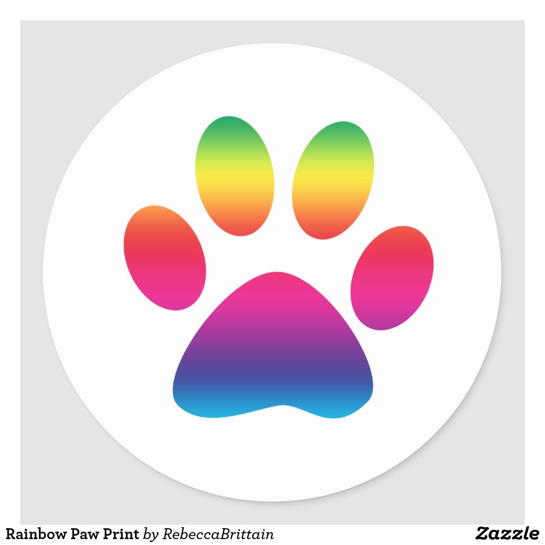 Rainbow Paw Print Classic Round Sticker. Zazzle.com. Paw print, Rainbow stickers, Round stickers