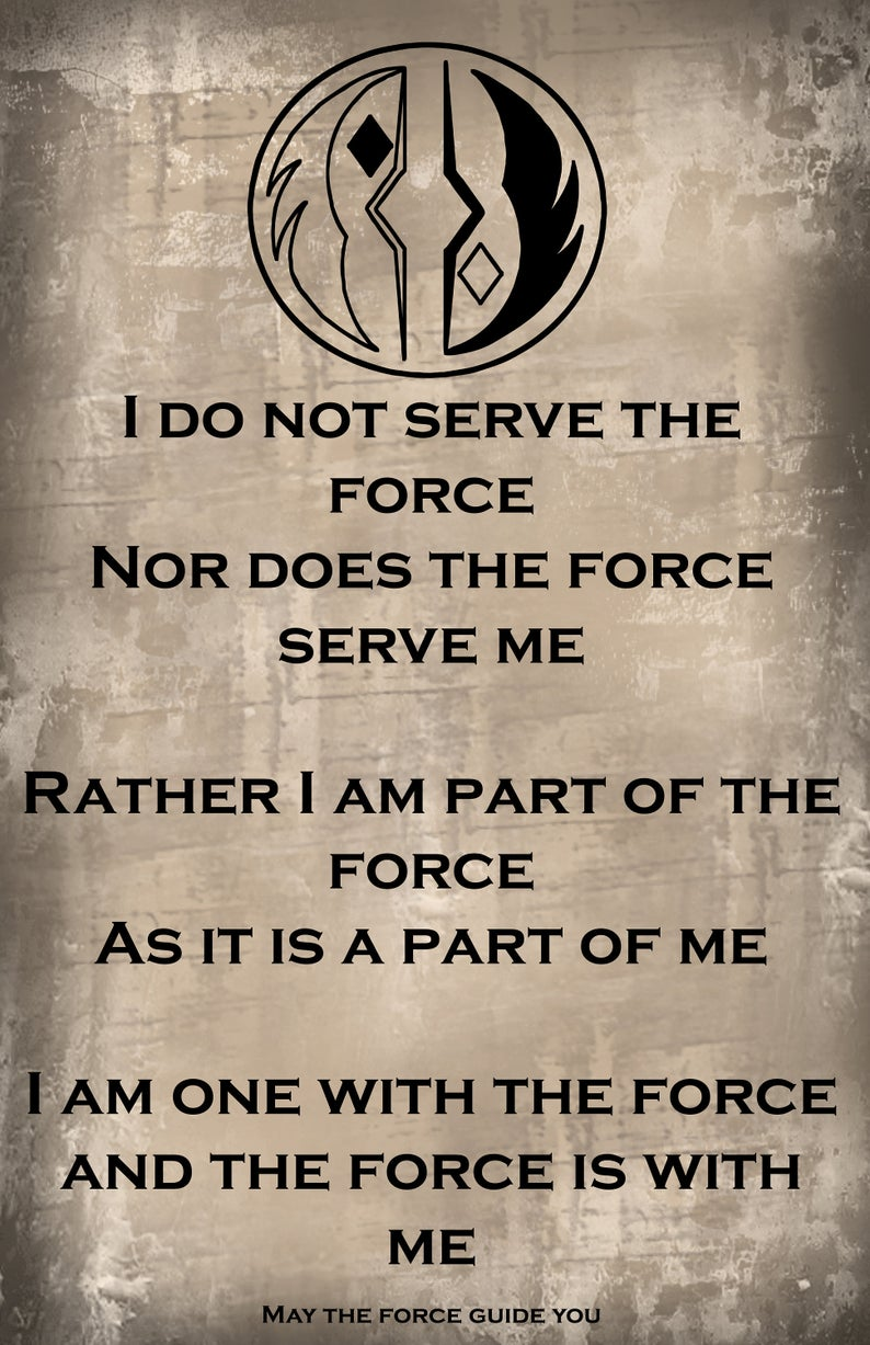 Grey Jedi Order Philosophy Scroll I am one with the Force. Etsy. Star wars quotes, Grey jedi, Star wars painting