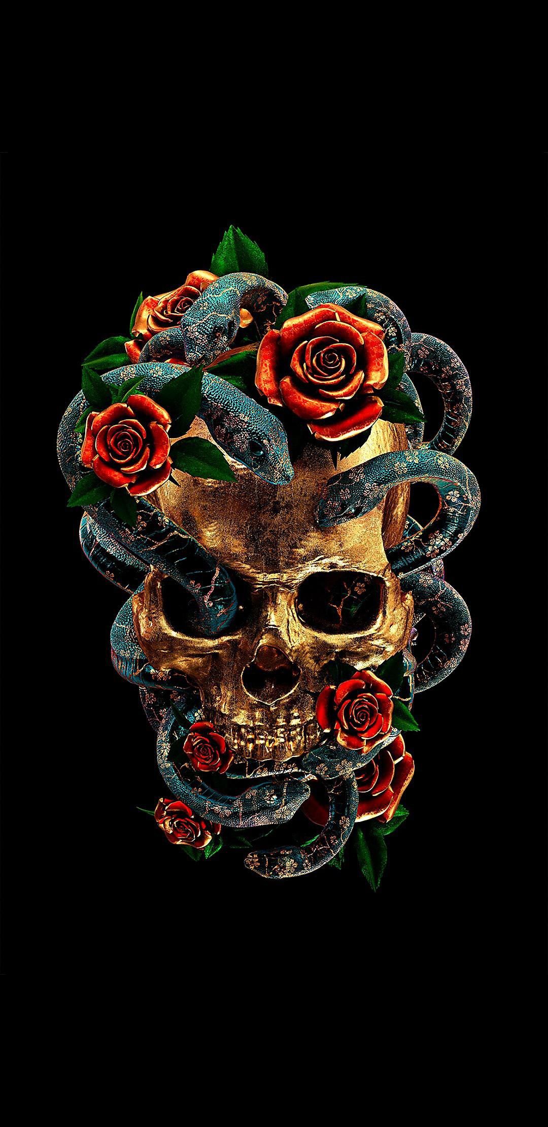 Skull Rose Snake Wallpaper