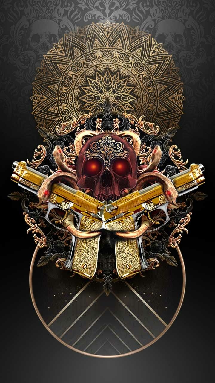 Rucha Rane Red Skull Golden Gun Wallpaper