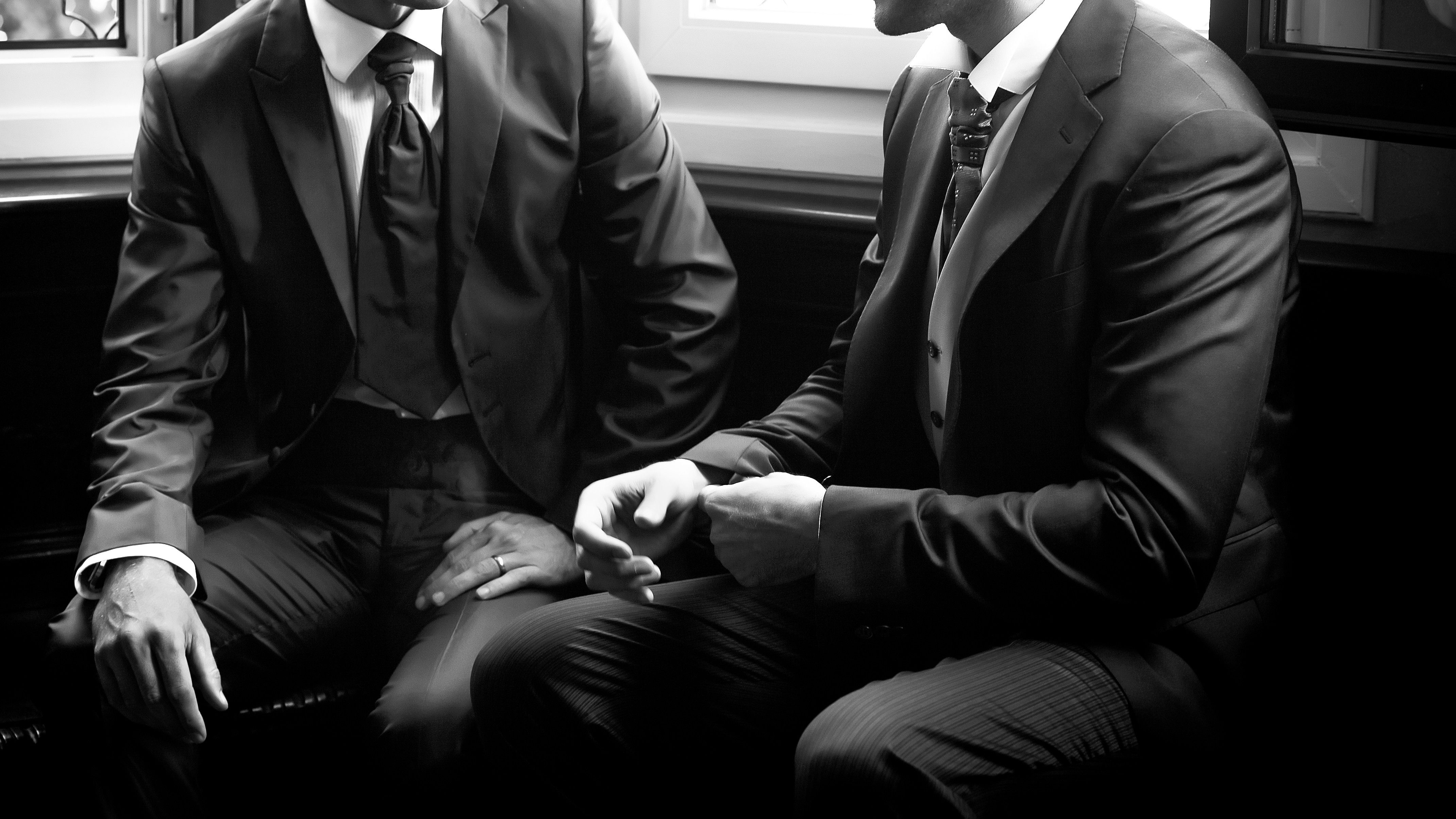 Wallpaper, men, suits, darkness, black and white, monochrome photography, film noir 4281x2408