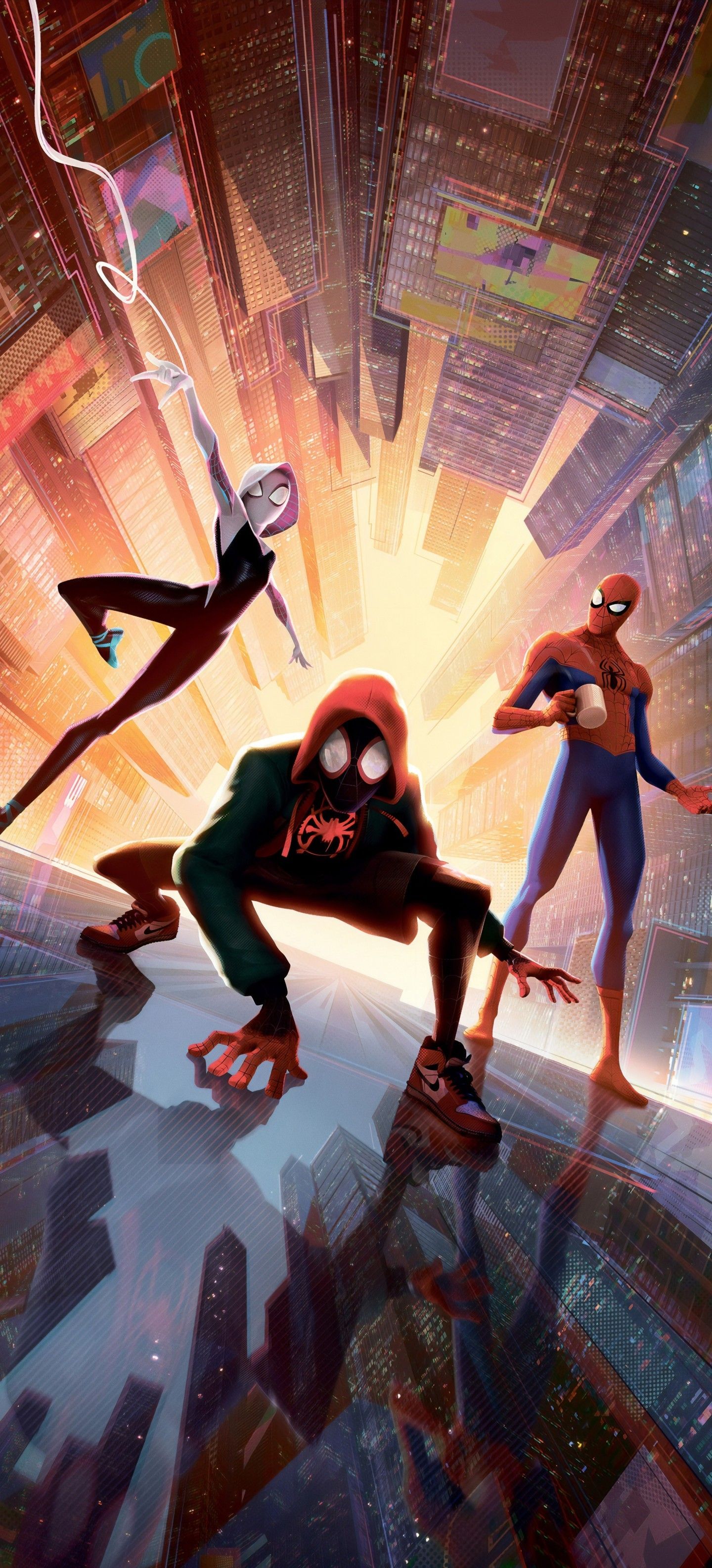Download 1440x3168 Spider Gwen, Miles Morales, Spider Man: Into The Spider Verse, Animation, Artwork Wallpaper For OnePlus 8 Pro, Oppo Find X2
