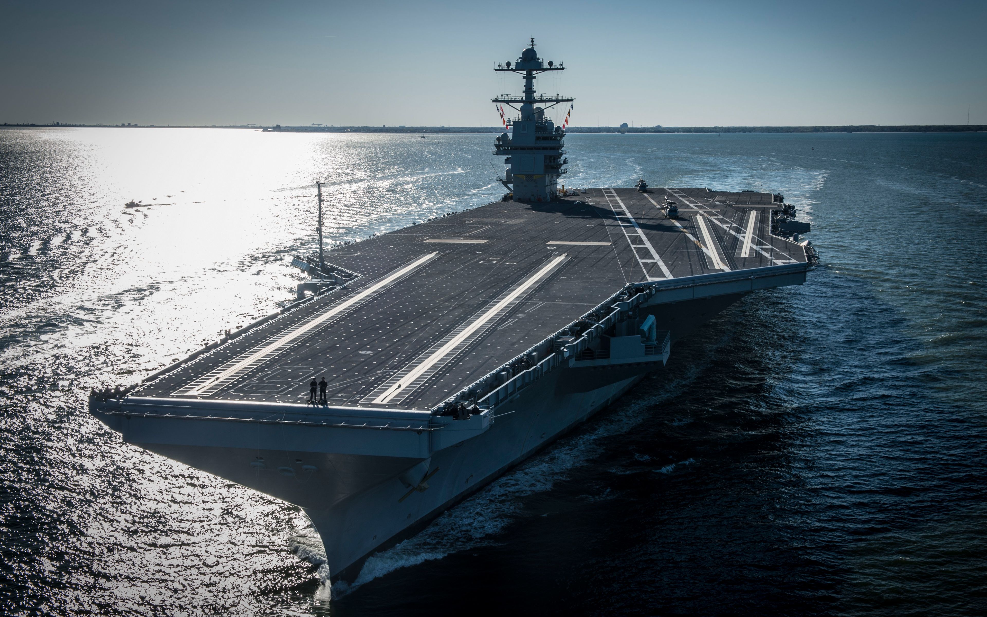Download wallpaper USS Gerald R Ford, CVN- 4k, American aircraft carrier, US Navy, US, Nimitz, deck for desktop with resolution 3840x2400. High Quality HD picture wallpaper