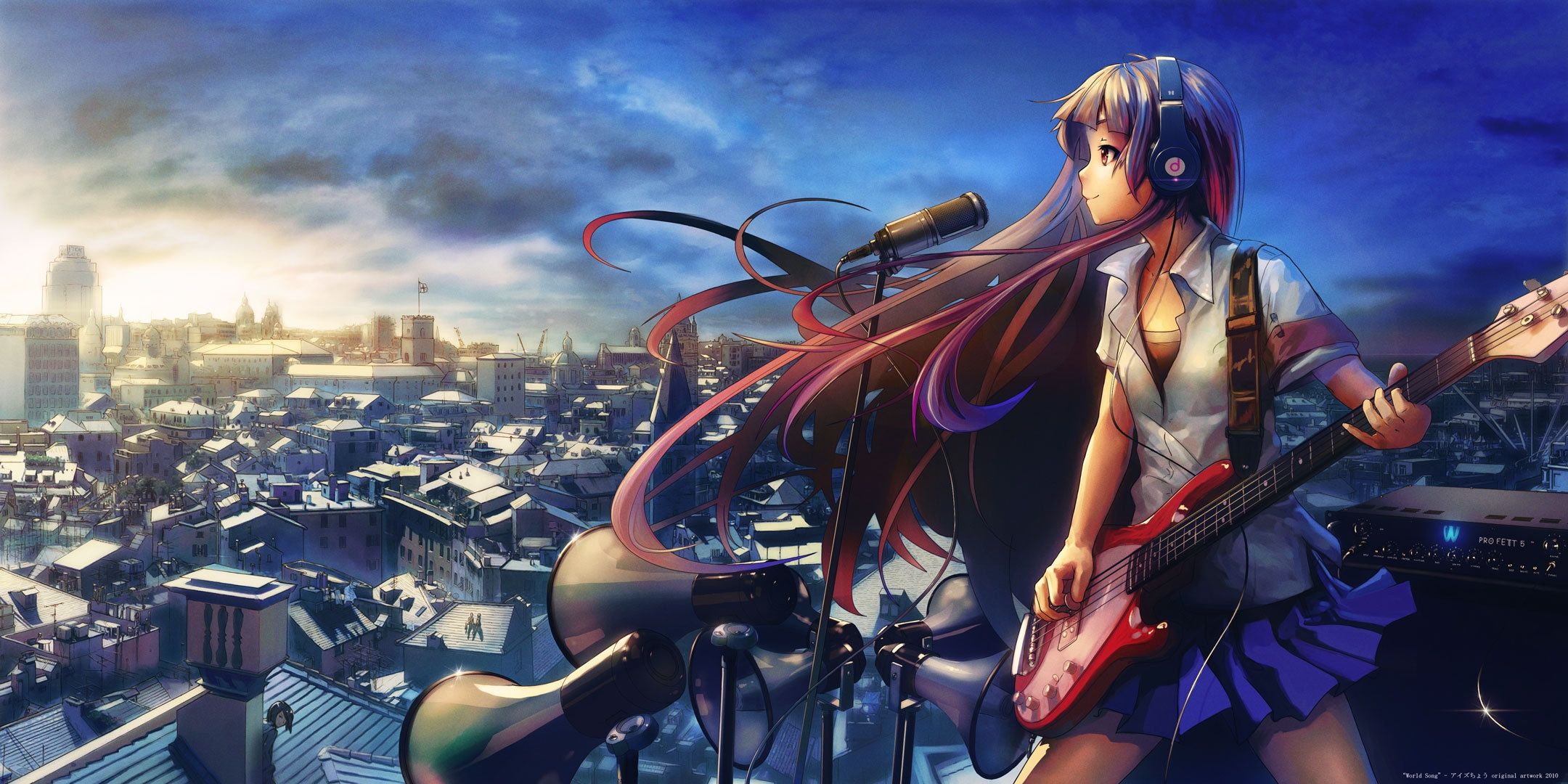 Download Wallpaper, Download 2160x1080 headphones long hair instruments anime girls cities skies original character 2160x1080 wallpaper People HD Wallpaper, Hi Res People Wallpaper, High Definition Wallpaper
