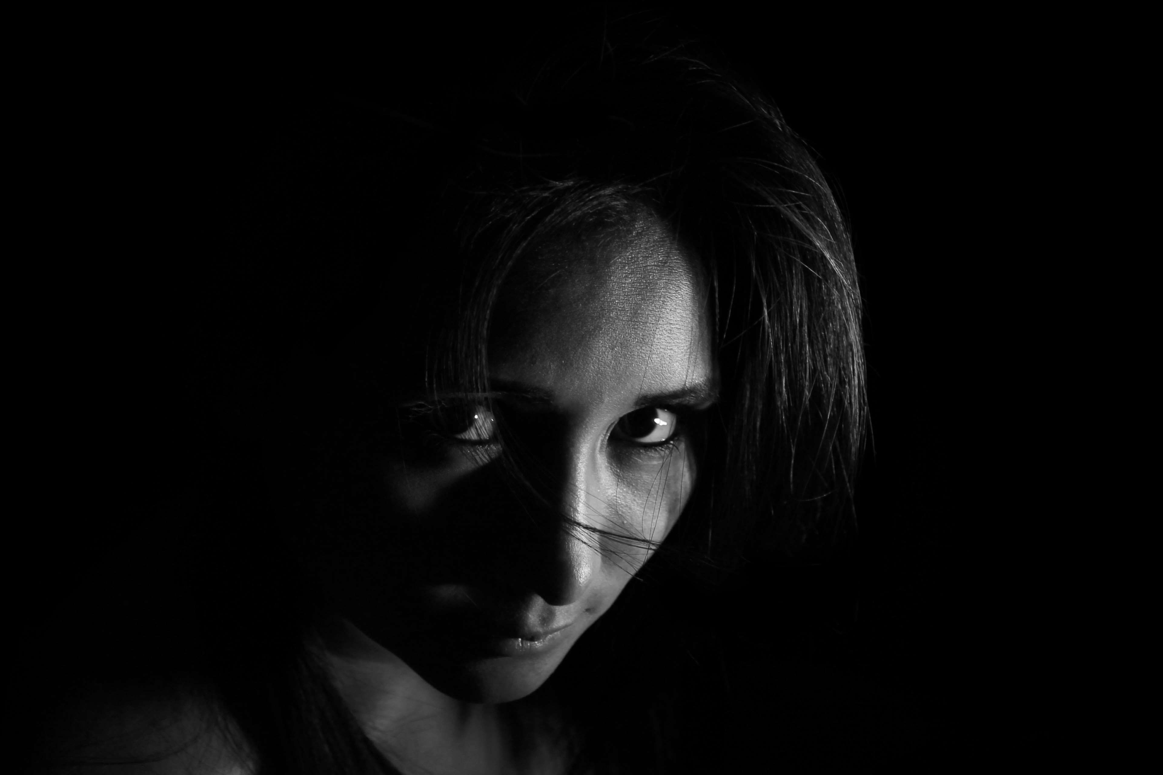 beautiful, black and white, dark, face, female, girl, person, shadow, woman 4k wallpaper
