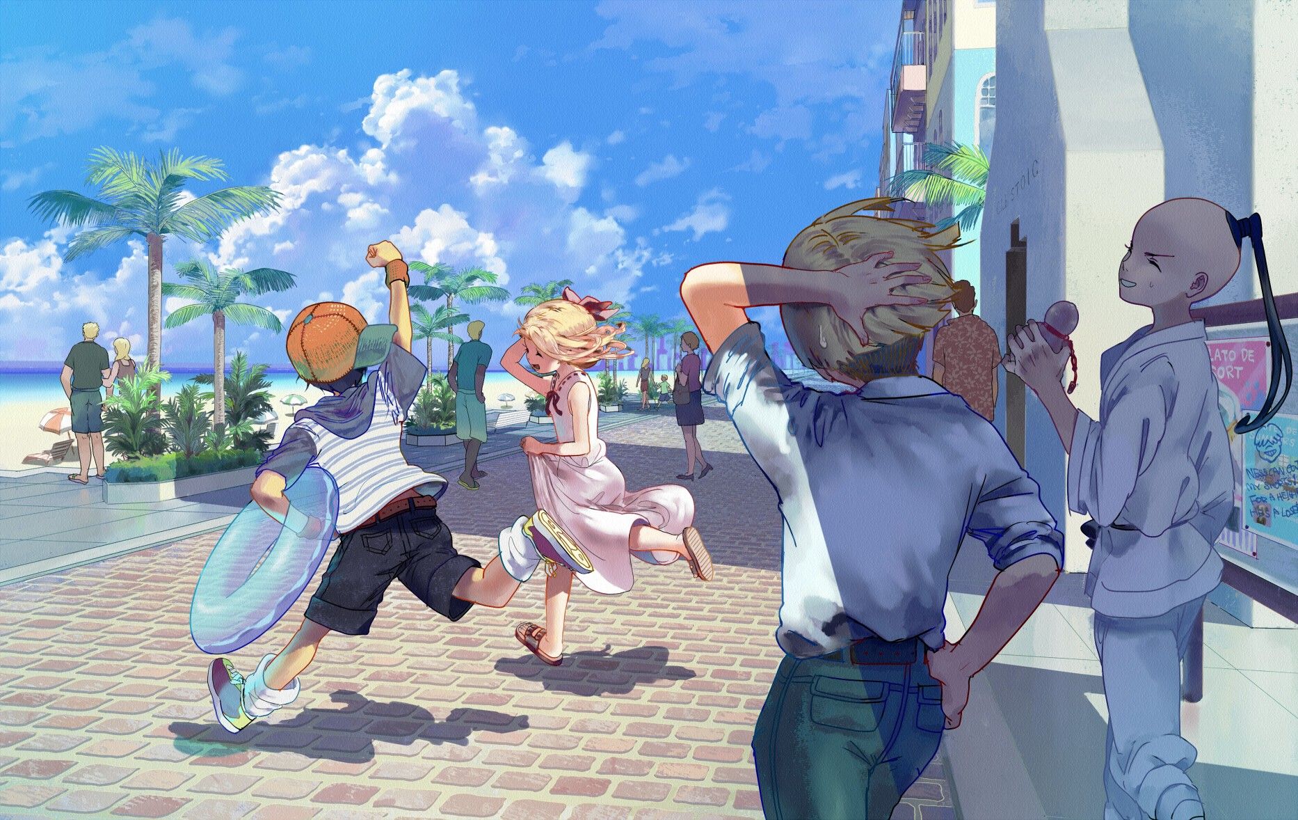 Wallpaper, landscape, people, anime, children, resort, playground, play, vacation, child, social group 1866x1178