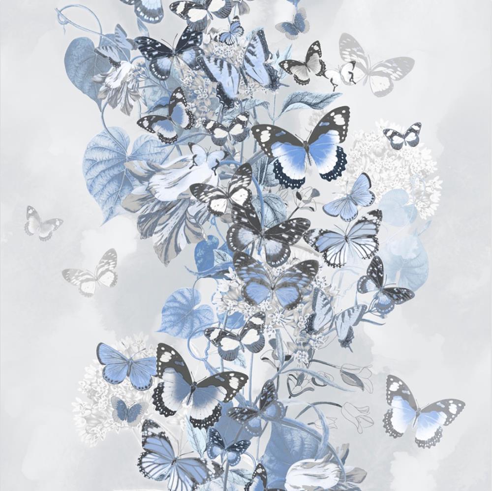 Pink Grey Blue Rose Gold Floral Butterfly Wallpaper Glitter Muriva Summertime