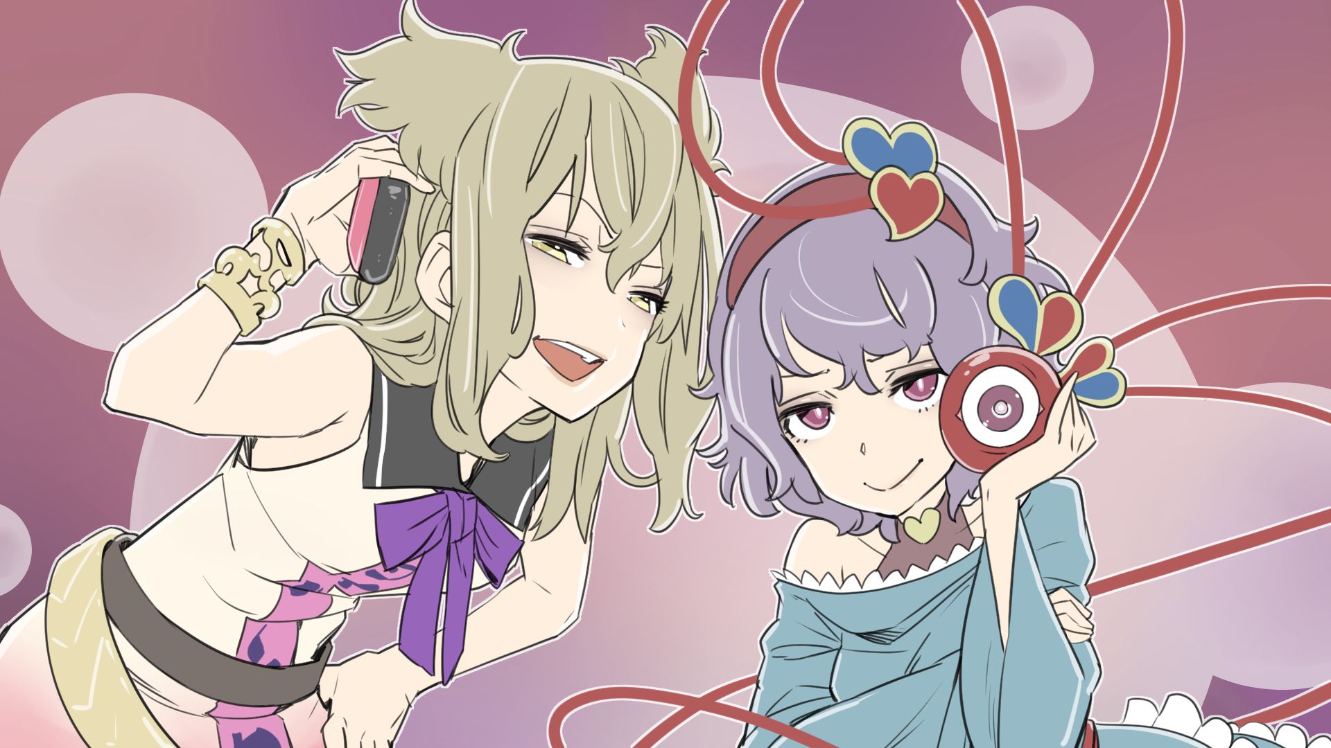 Wallpaper, Touhou, kawayabug, Toyosatomimi no Miko, Komeiji Satori, anime 1920x1080