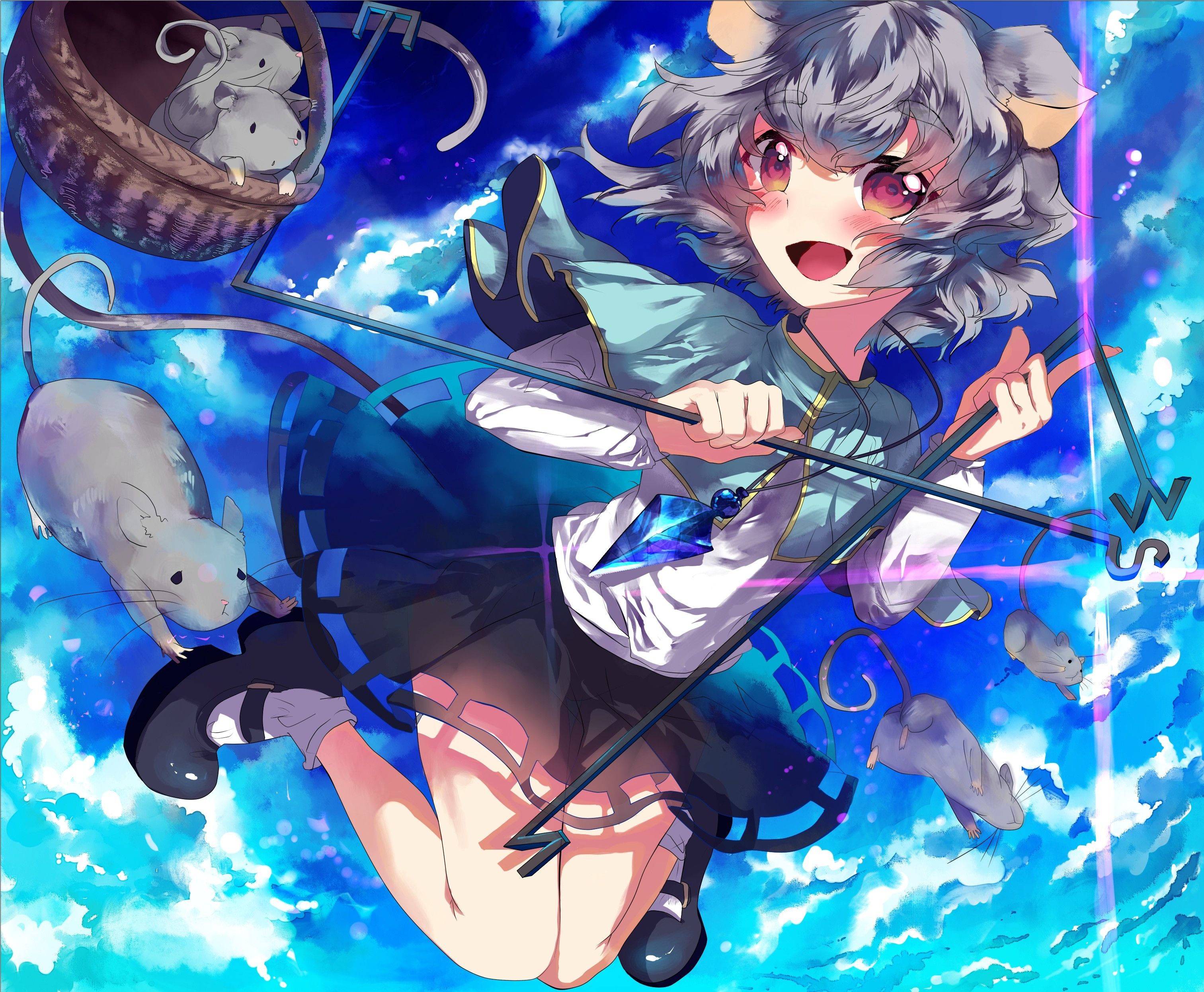 clouds touhou dress animal ears red eyes anime mice nazrin anime girls silver hair 3025x2490 wall High Quality Wallpaper, High Definition Wallpaper
