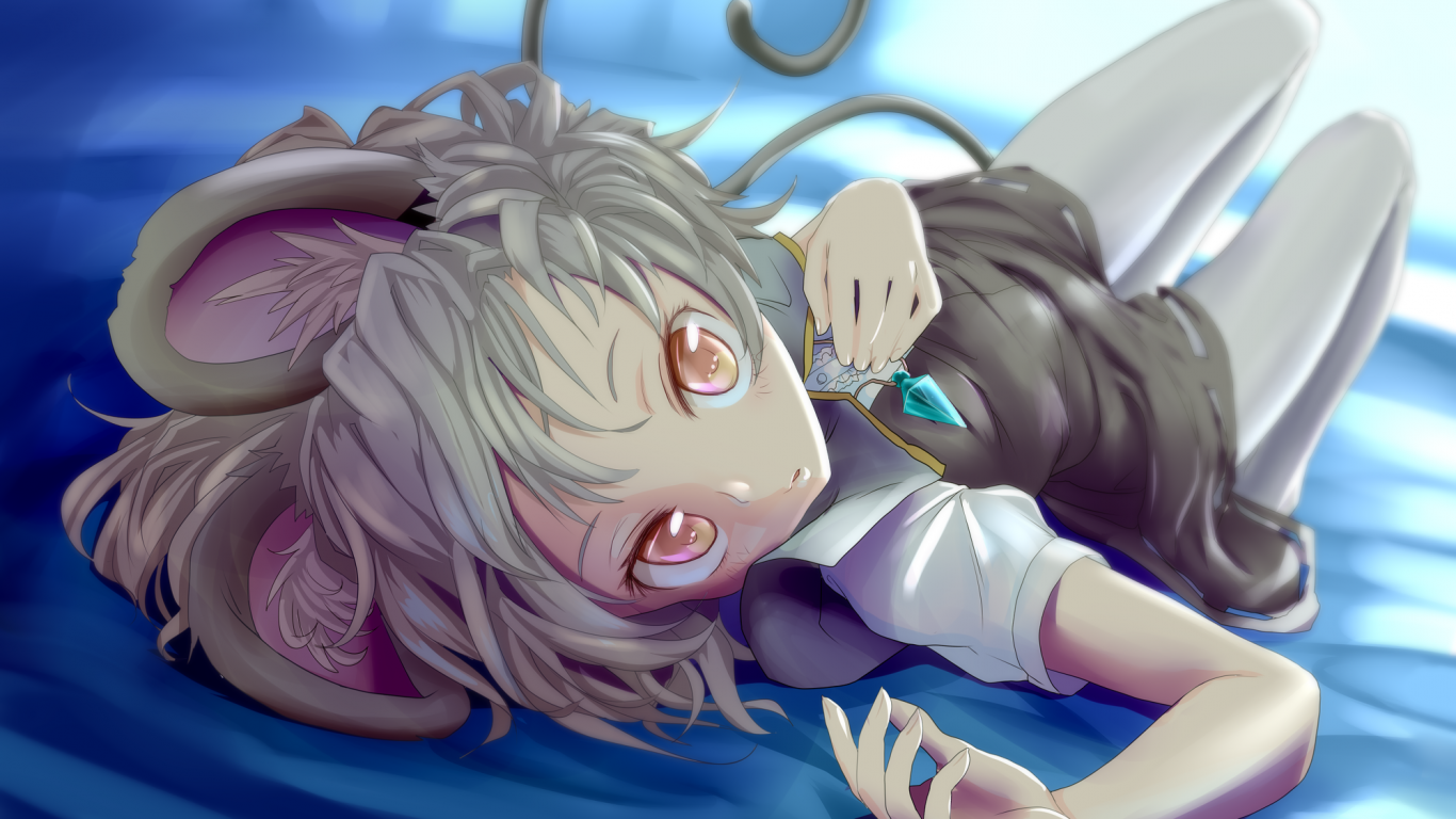 Download 1366x768 Touhou, Nazrin, Lying Down, Crystal Wallpaper for Laptop, Notebook