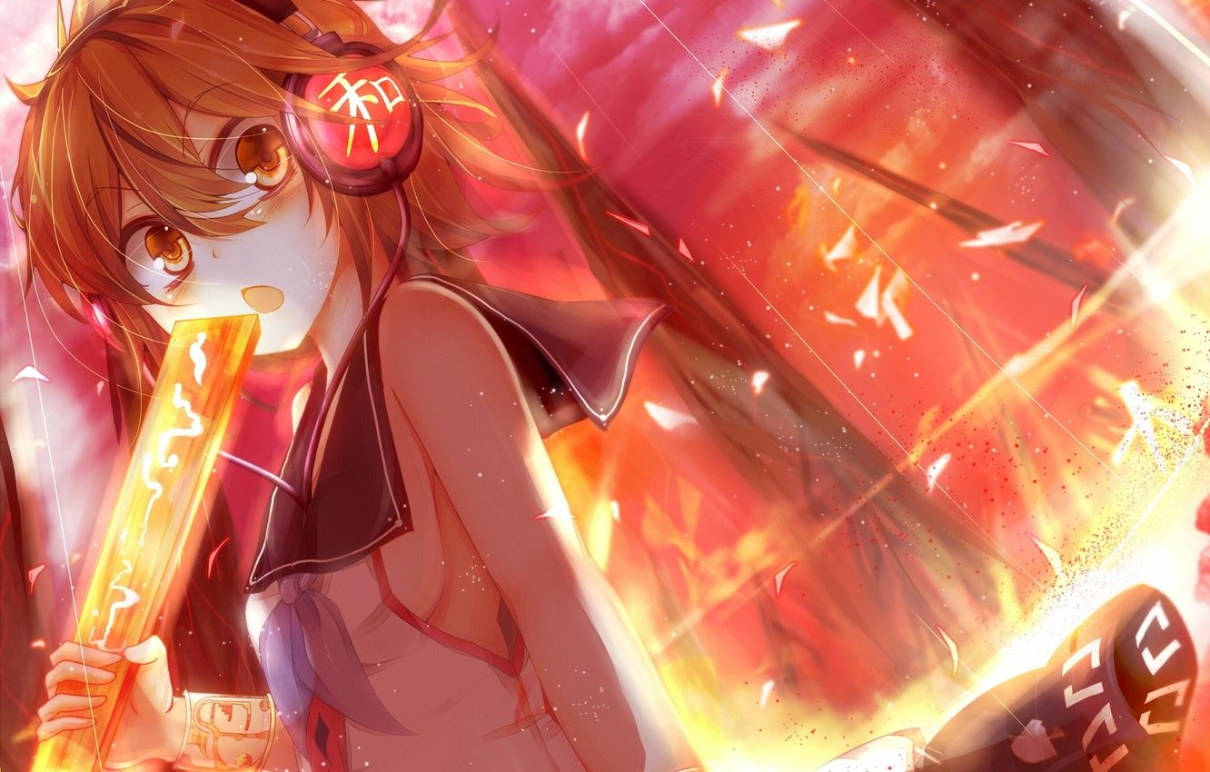 Wallpaper the sky, clouds, anime, headphones, art, girl, touhou, nmaaaaa, toyosatomimi no miko image for desktop, section прочее