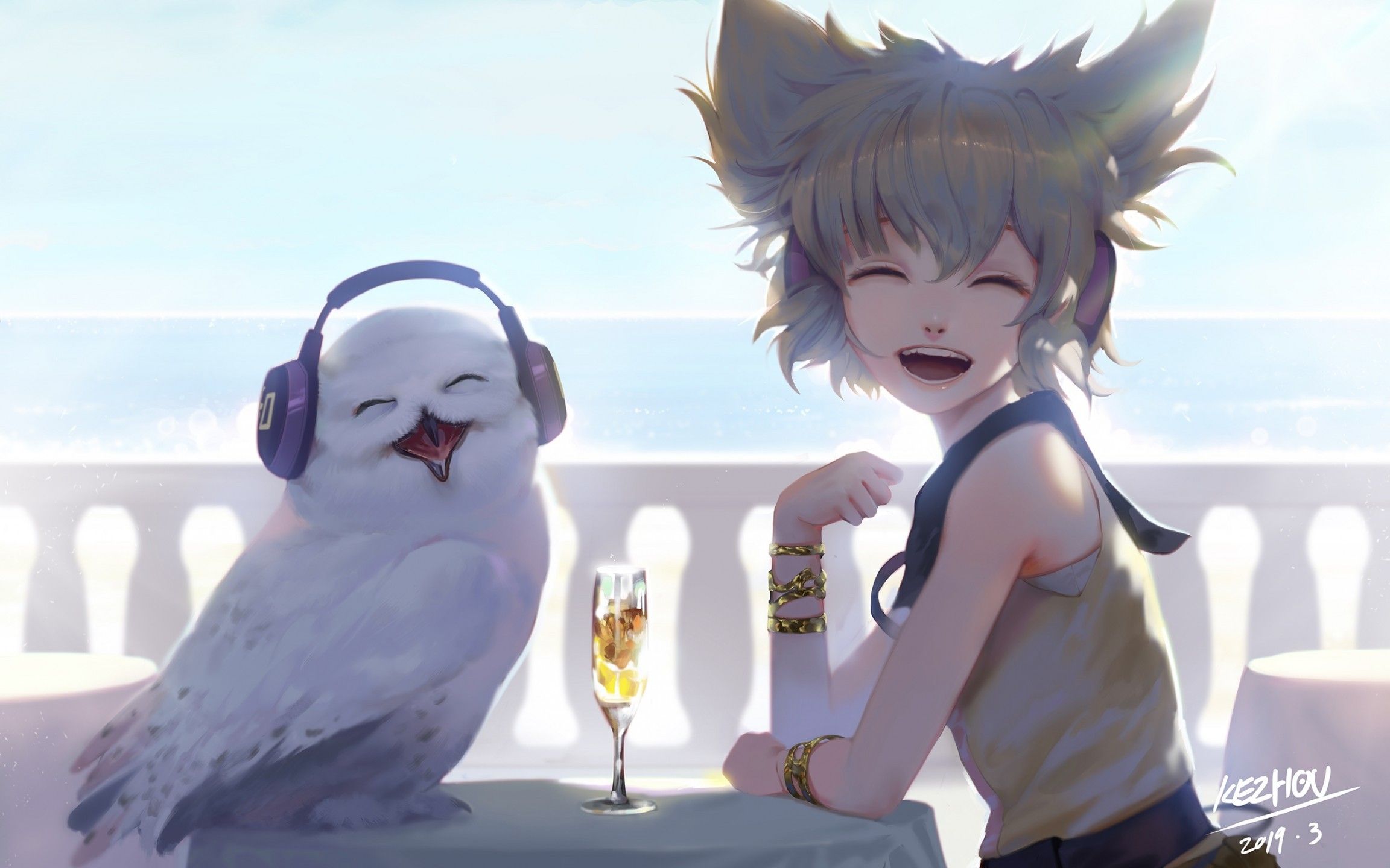 Download 2304x1440 Toyosatomimi No Miko, Touhou, Animal Ears, Cute, Happy Face, Owl, Headphones Wallpaper