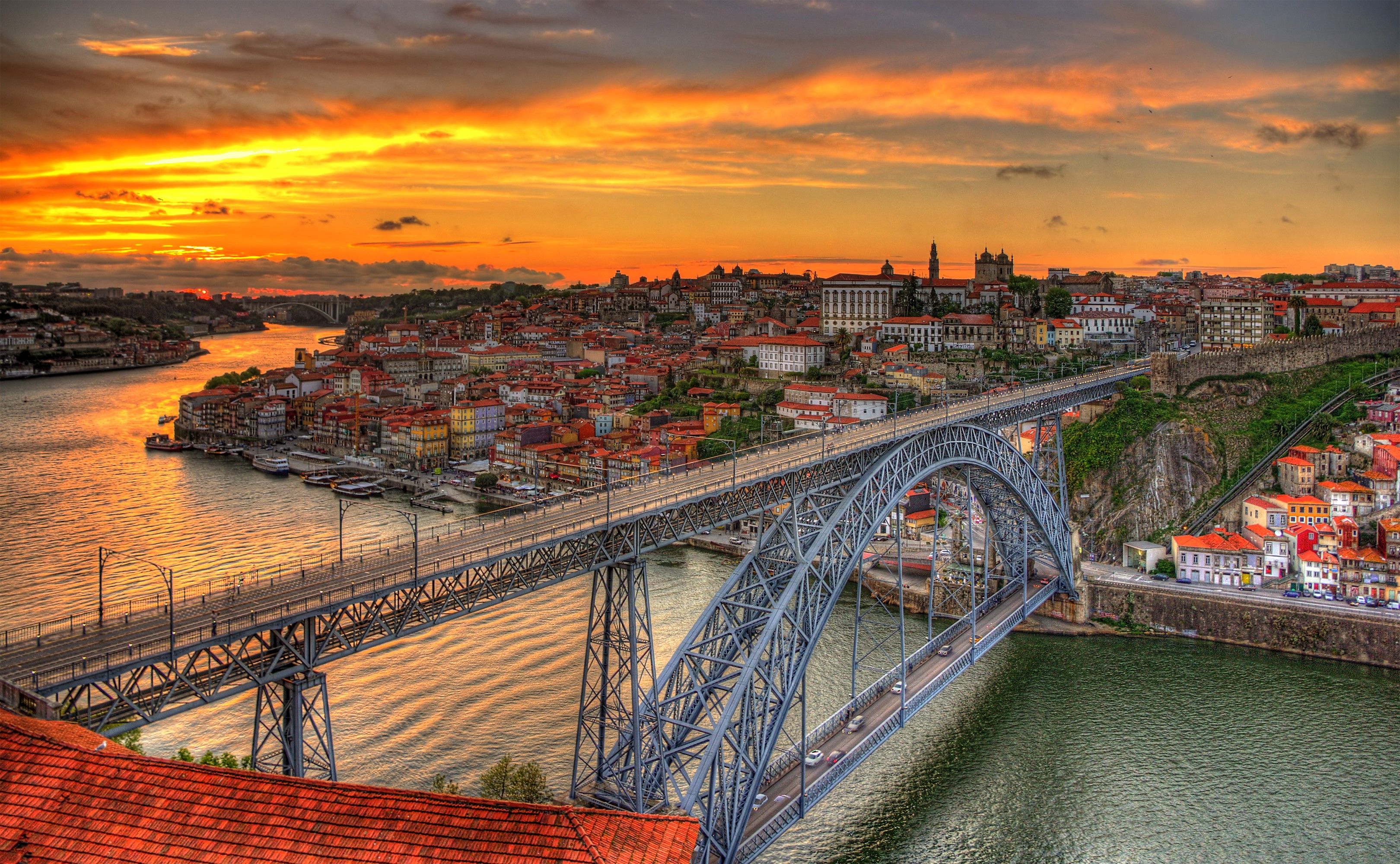 Portugal, Houses, Bridges, Sunrises and sunsets, Porto, Canal. Mocah HD Wallpaper