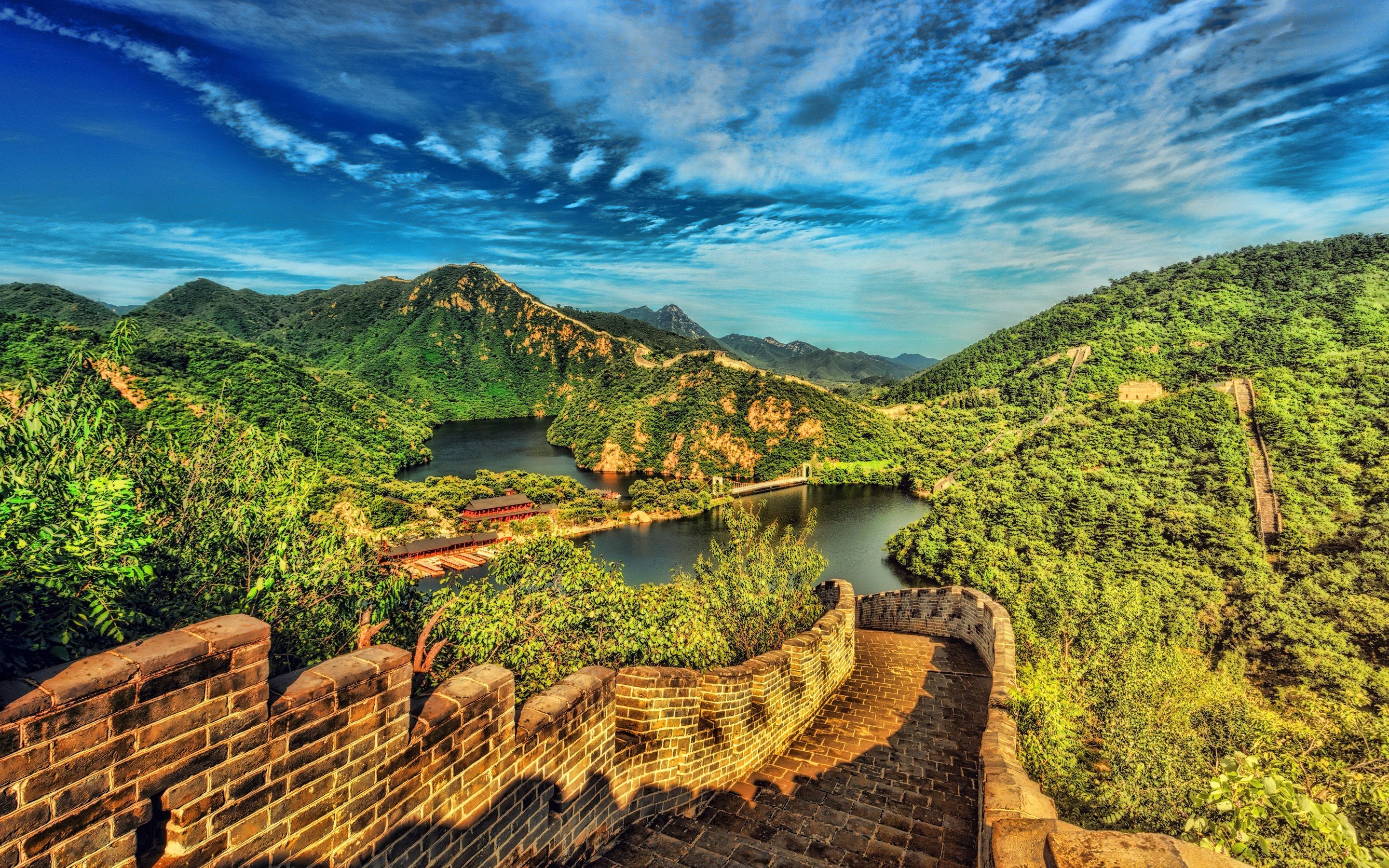 Download wallpaper Great Wall of China, HDR, Chinese landmarks, summer, China, beautiful nature, Asia for desktop with resolution 2880x1800. High Quality HD picture wallpaper
