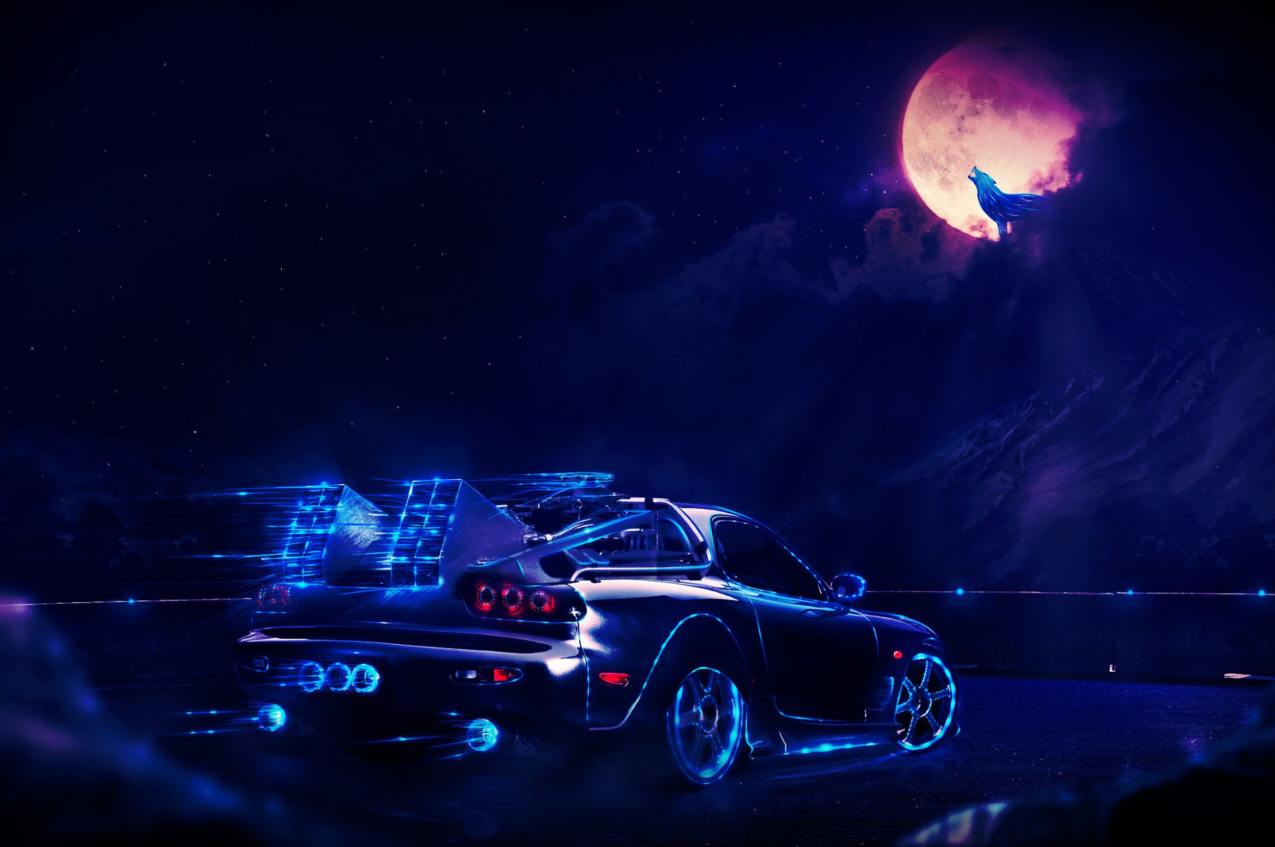 2560x1700 Madza Rx7 Neon Wolf Night Artwork Chromebook Pixel HD 4k Wallpapers, Image, Backgrounds, Photos and Pictures