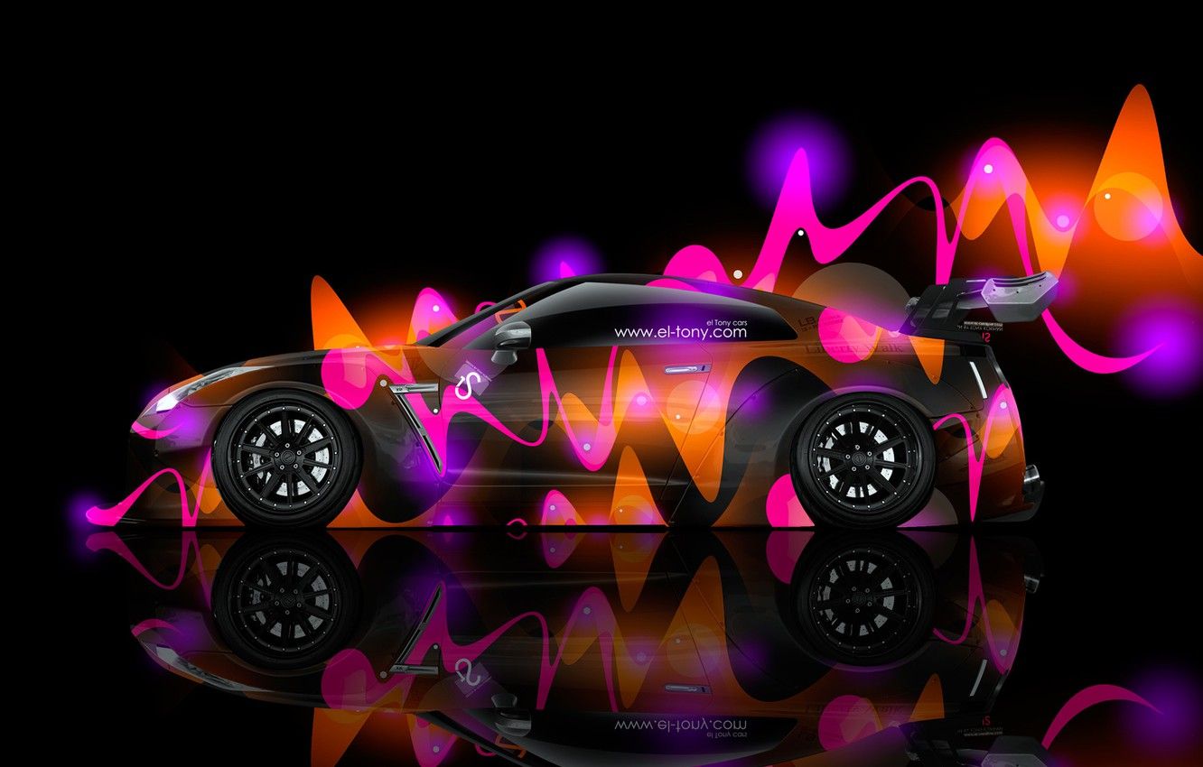 Wallpaper Style, Nissan, Wallpaper, Nissan, GT R, Abstract, Photohop, Abstract, Design, Black, Wallpaper, Neon, R JDM, GTR, Bright Colors Image For Desktop, Section Nissan