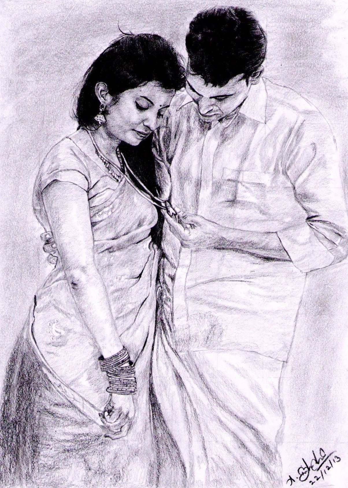 Indian Traditional couples work. Pencil drawings, Drawings, Couple drawings
