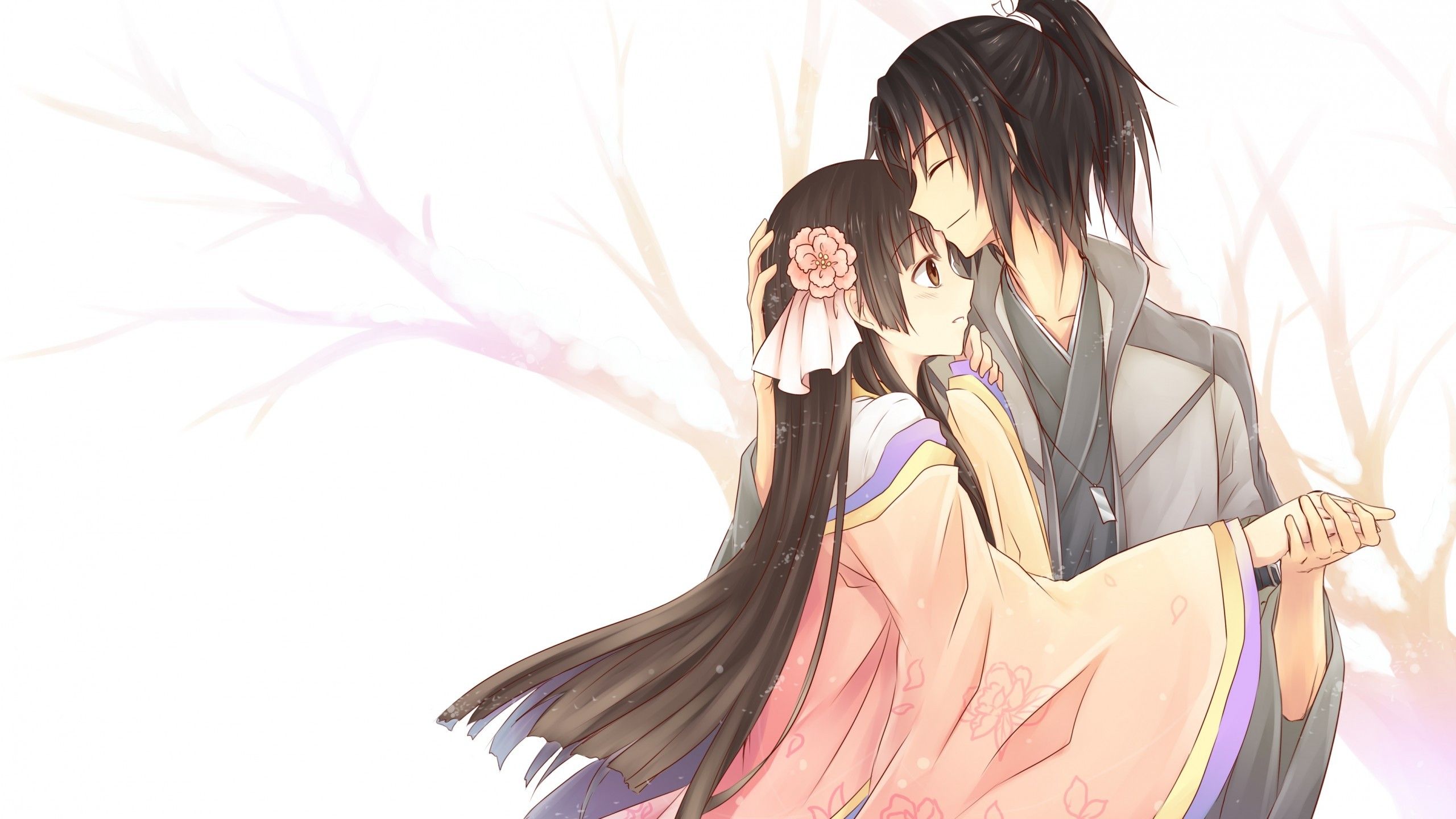 Download 2560x1440 Traditional Anime Couple, Romantic, Cute, Smiling Wallpaper for iMac 27 inch