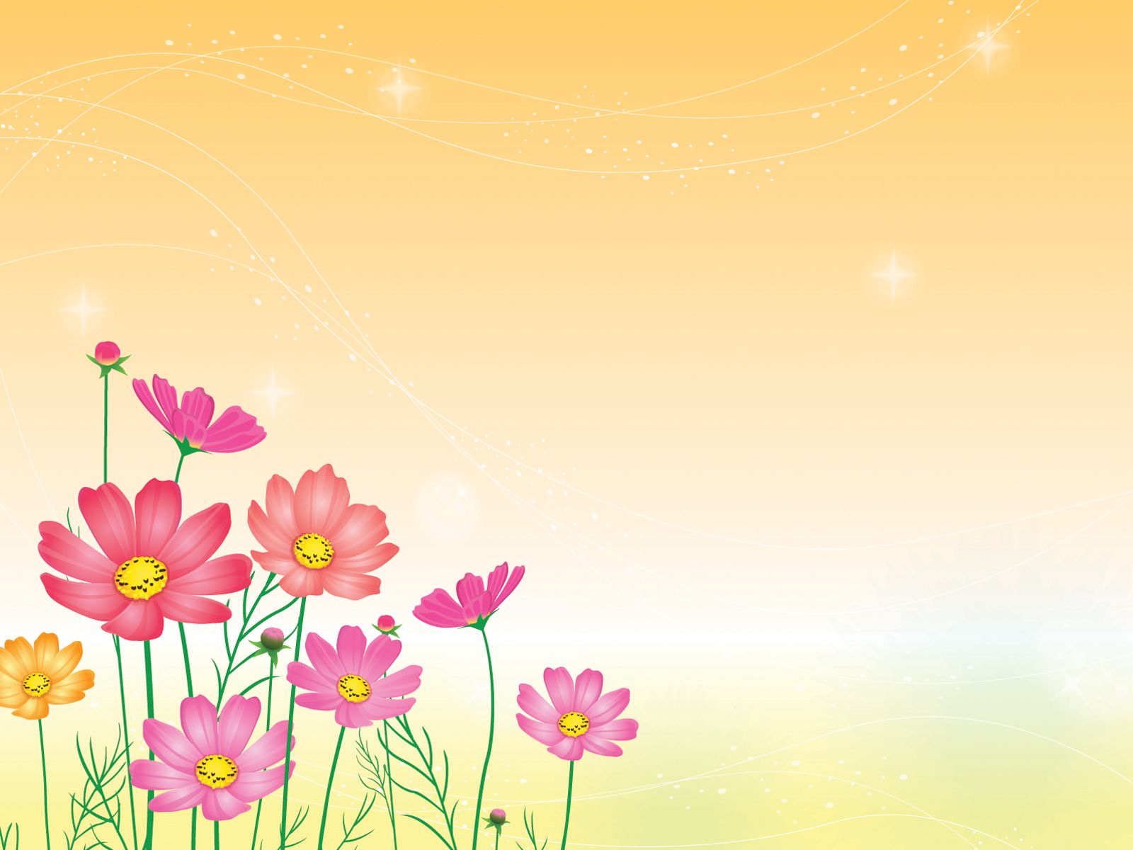 Dream Flowers Garden Powerpoint , Fuchsia / Magenta, Orange PPT Background and