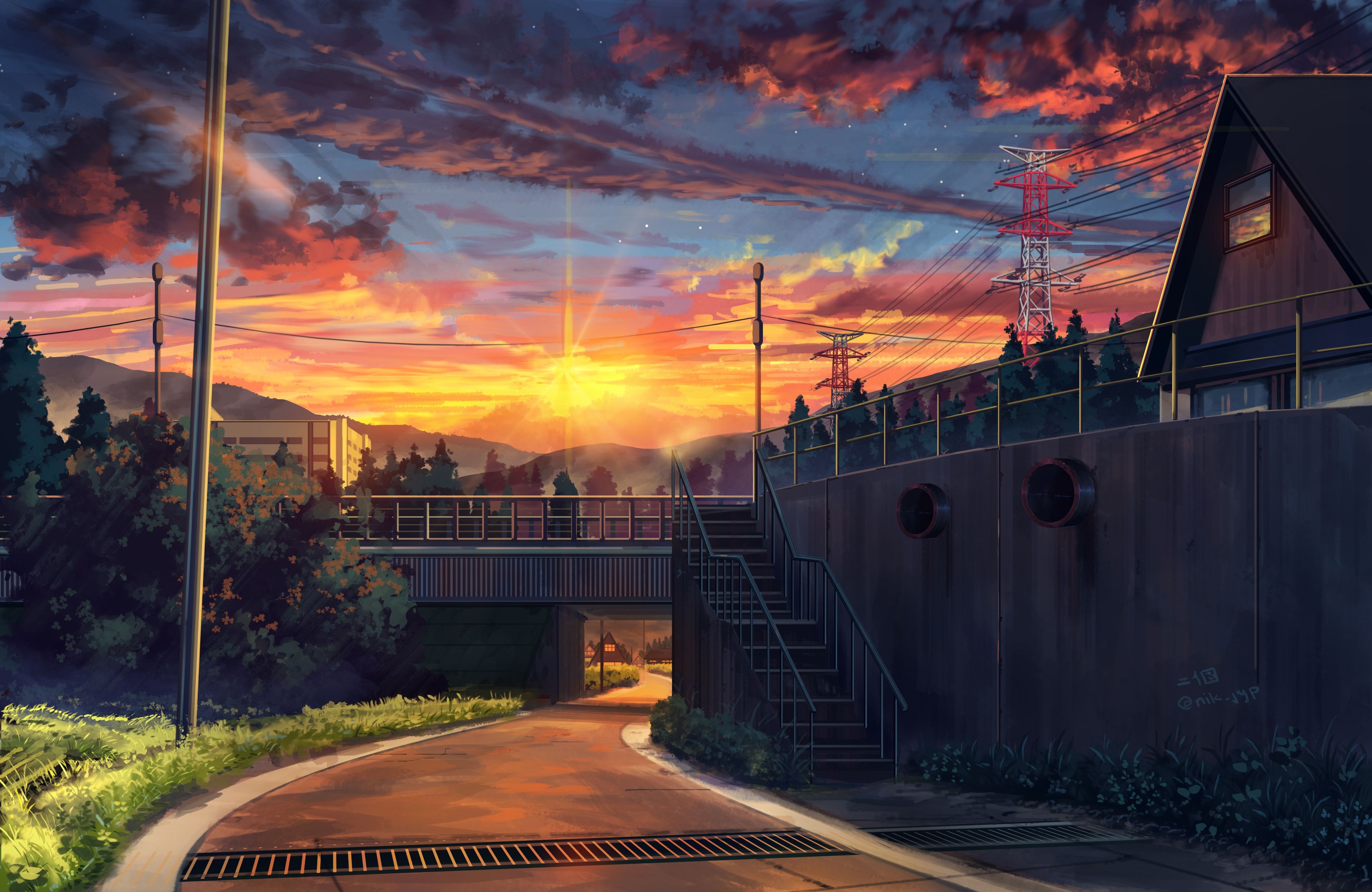 4K Sunset Anime Wallpaper