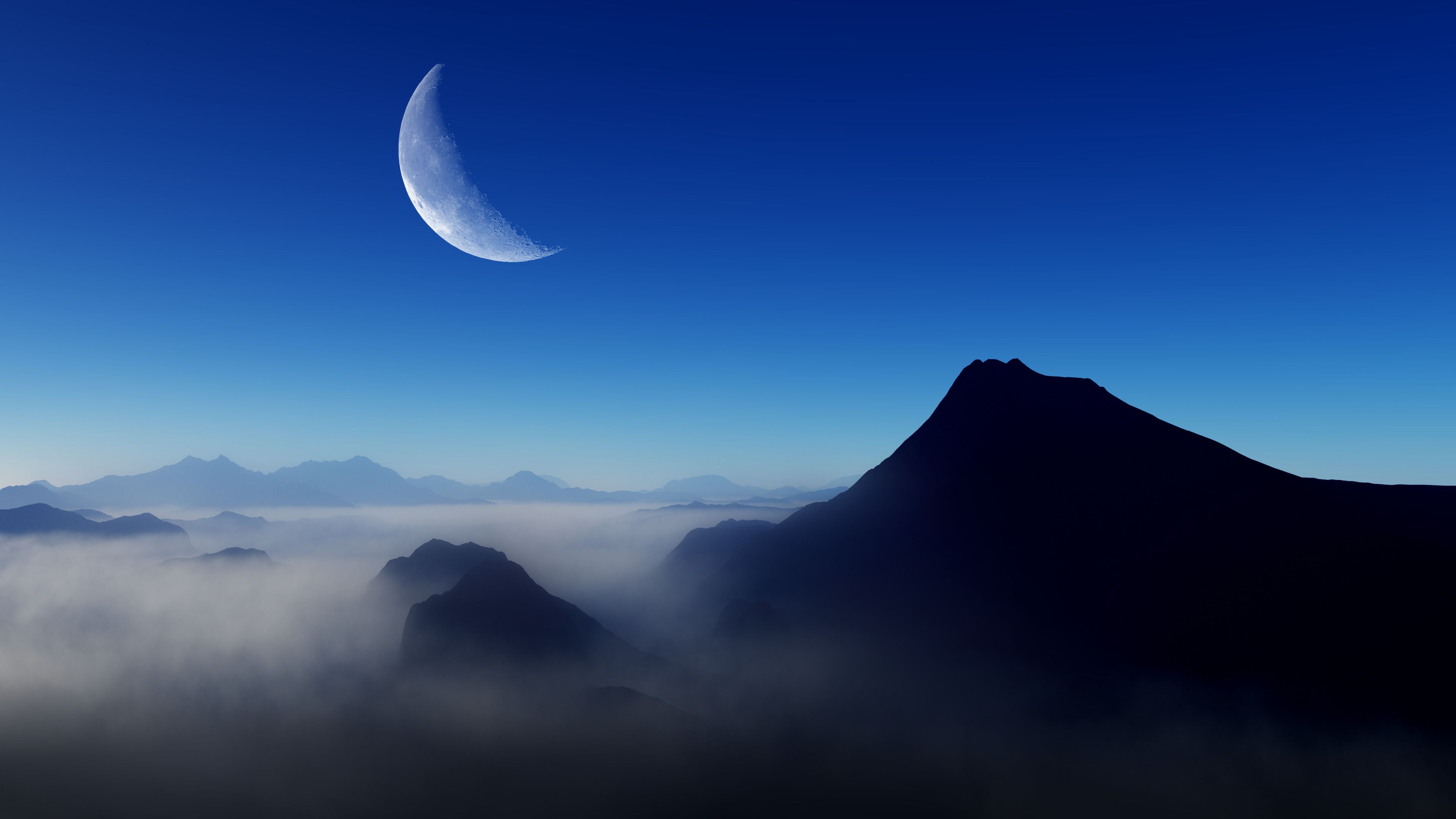 Blue Morning Moon Nature 4k, HD Nature, 4k Wallpaper, Image, Background, Photo and Picture