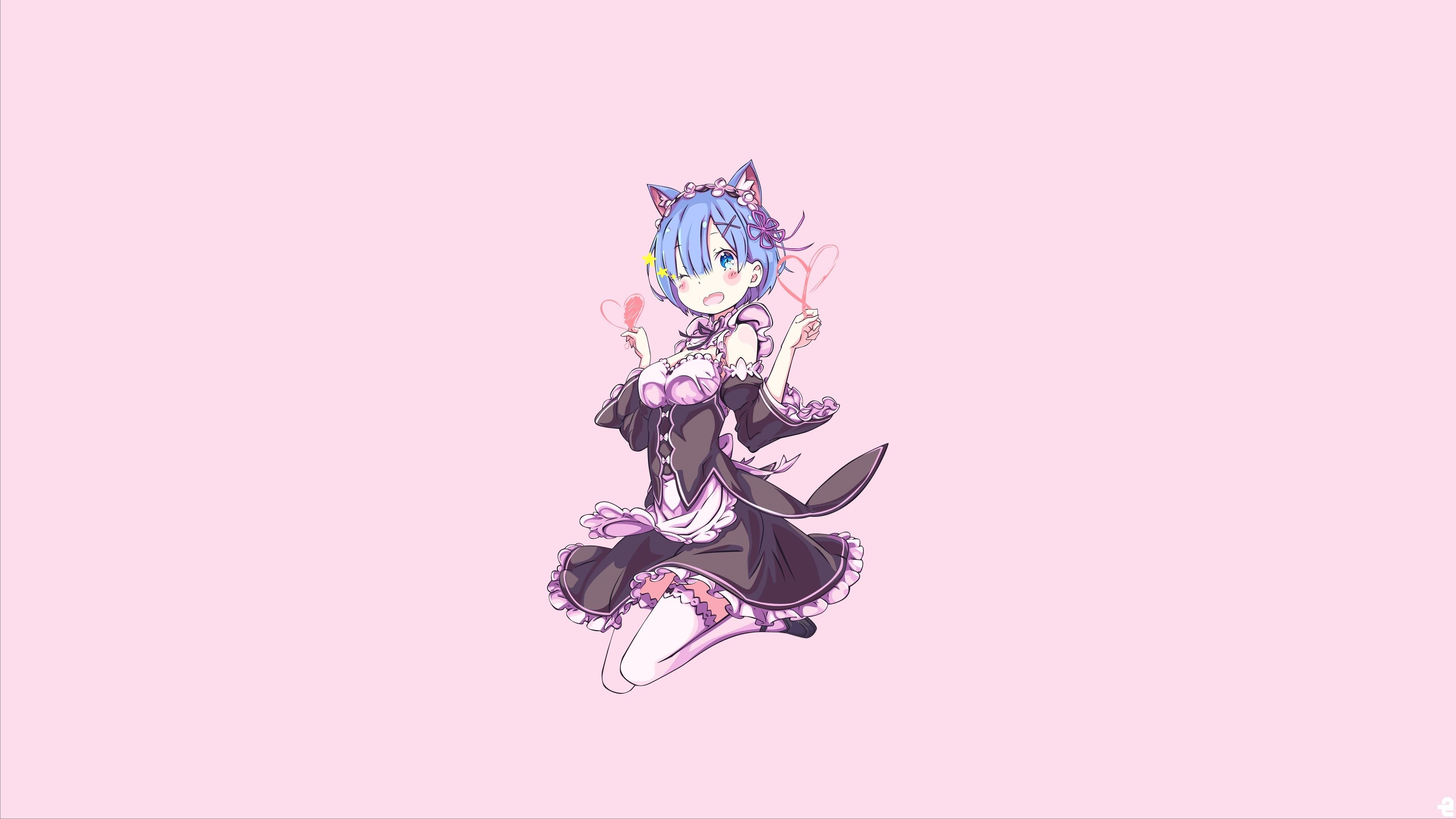 Download 3840x2160 wallpaper minimal, anime girl, blue hair, rem, re:zero, 4k, uhd 16:9, widescreen, 3840x2160 HD image, background, 1878