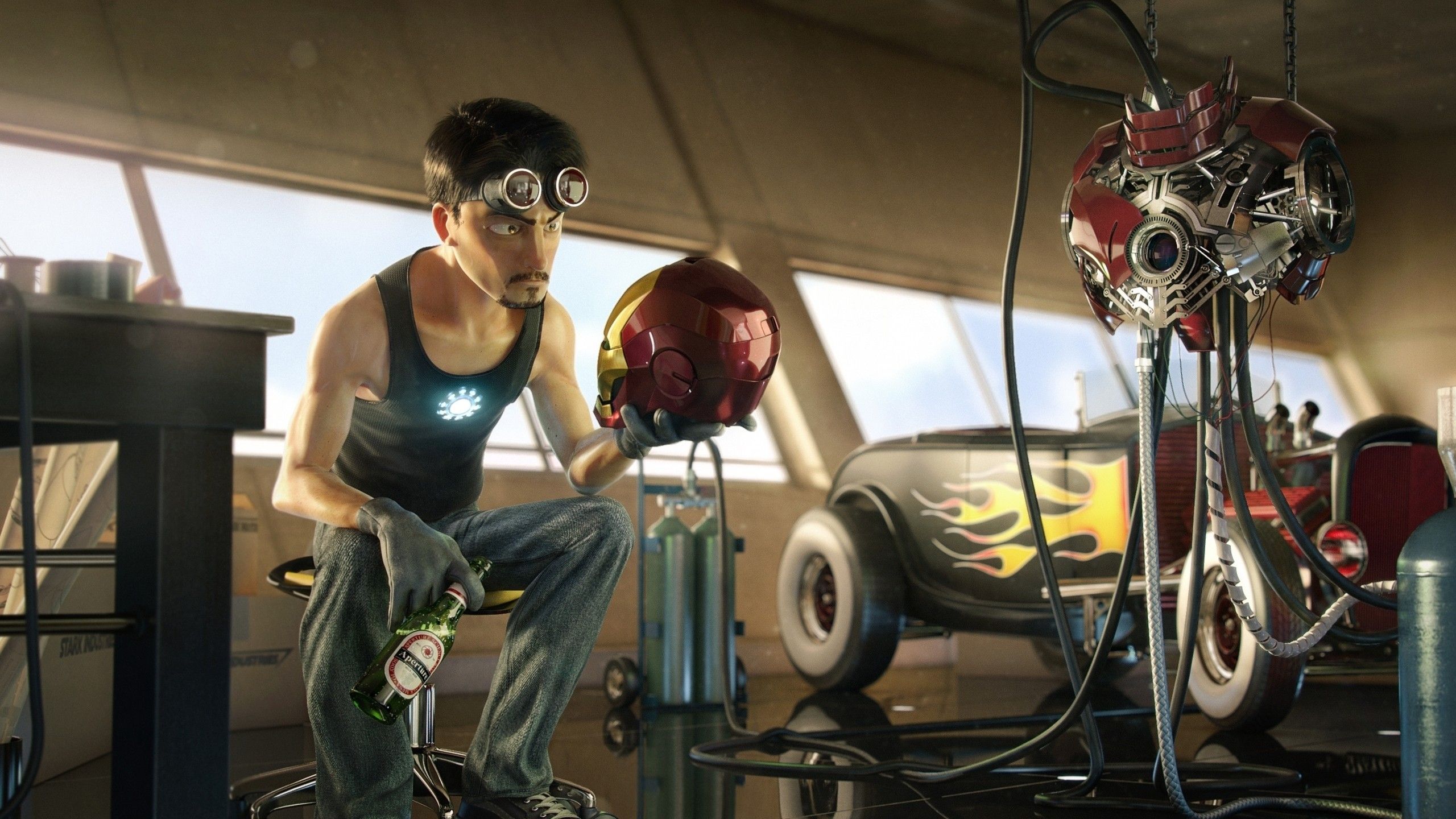 fiction iron man tony stark animation artwork garages 3D marvel stark industries 2560x1440 wallpa