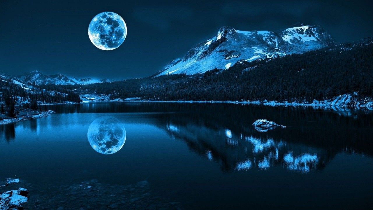 full moon above night lake 3D Models. Free