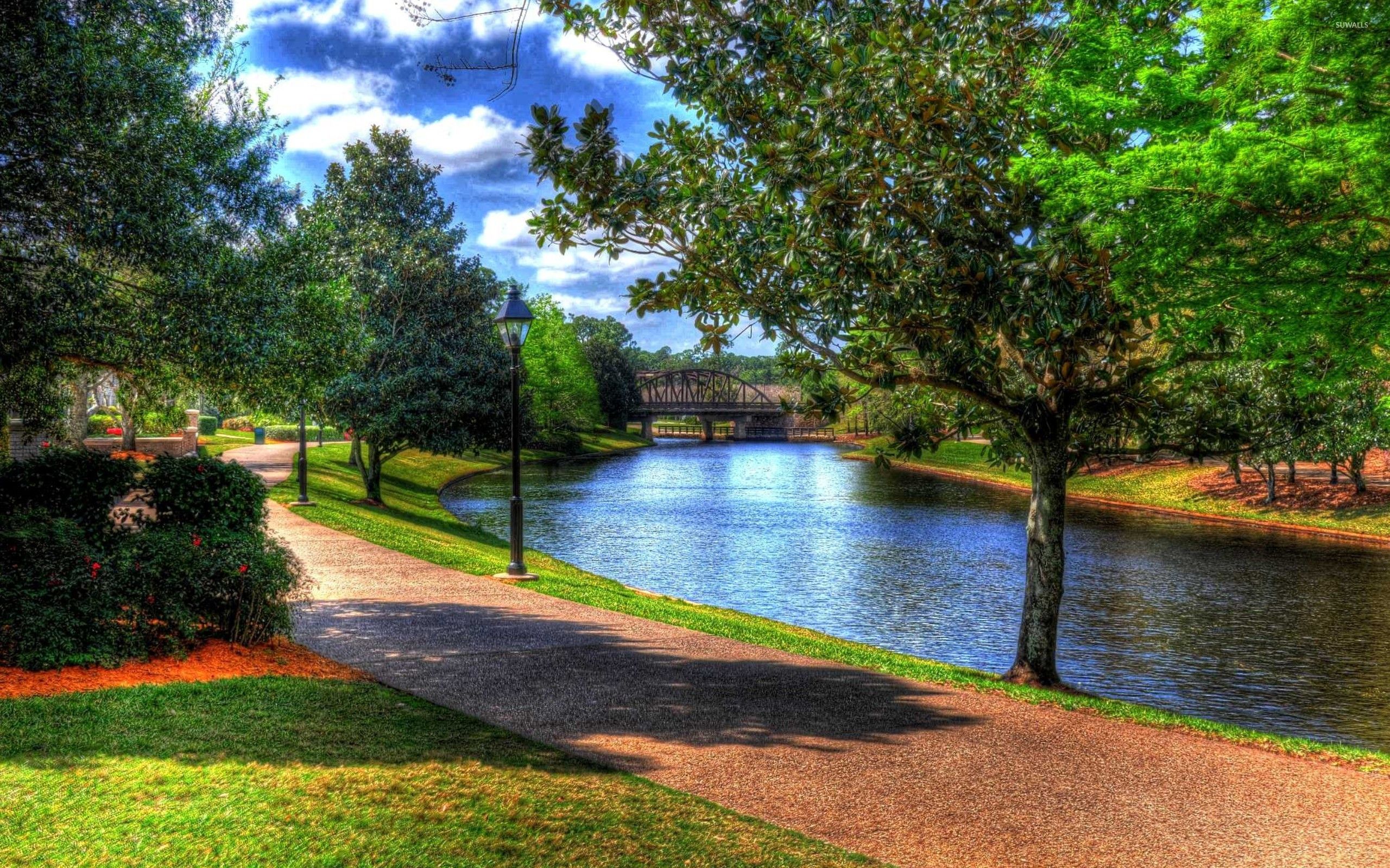 Beautiful park by the river wallpaper wallpaper