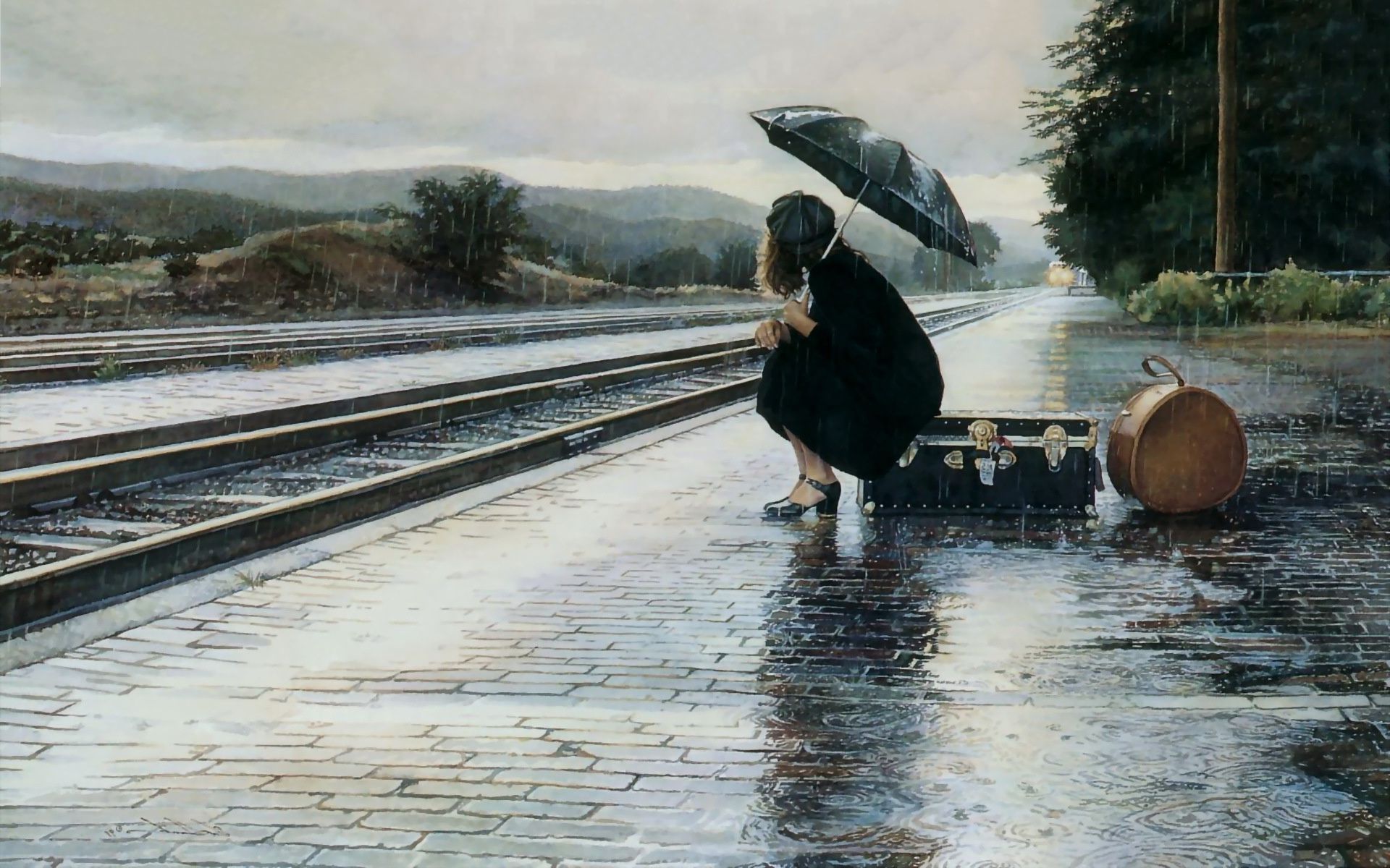 Girl waiting for train