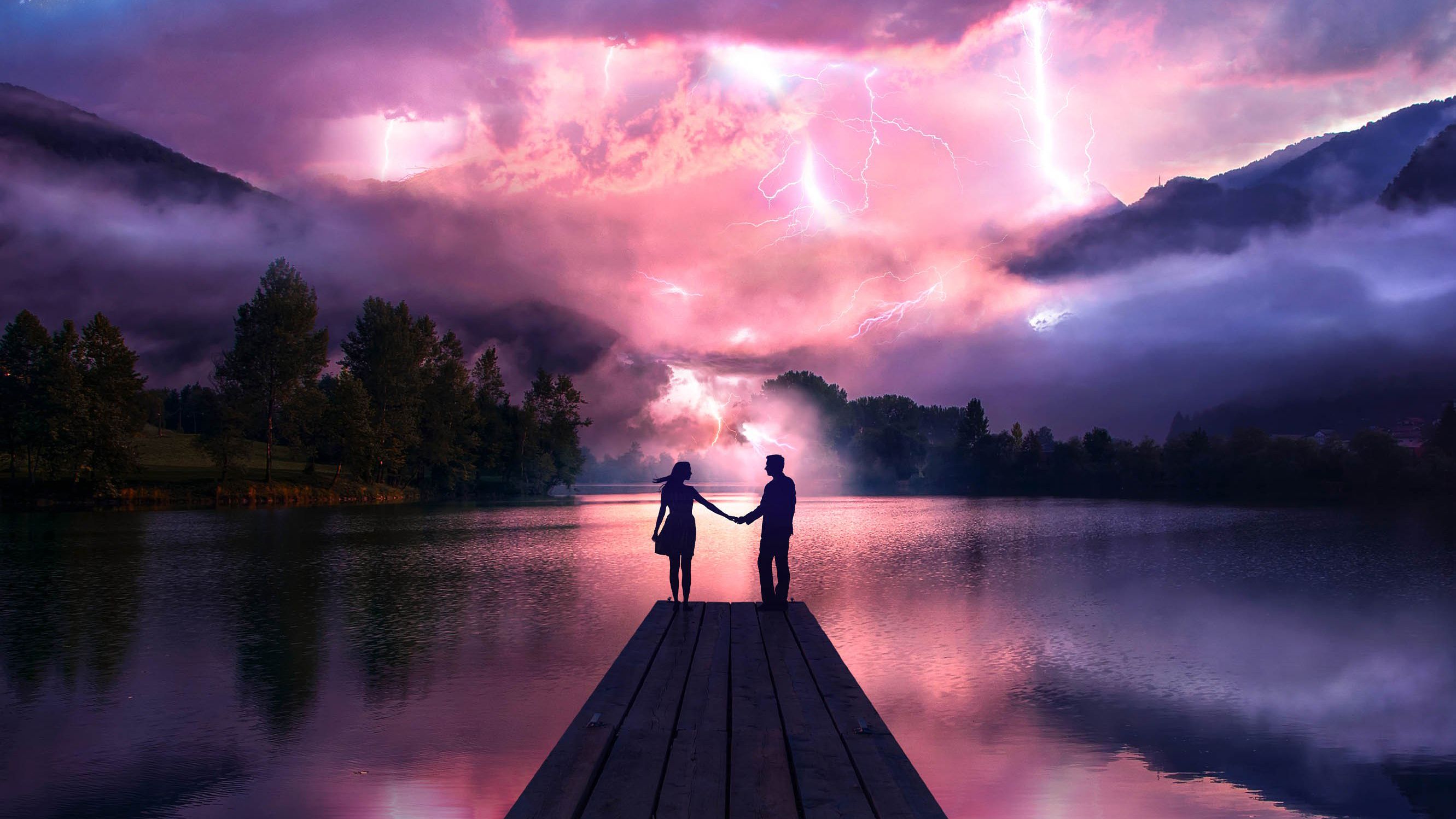 Electric Love Couple Holdings Hands At Pier, HD Love, 4k Wallpaper, Image, Background, Photo and Picture