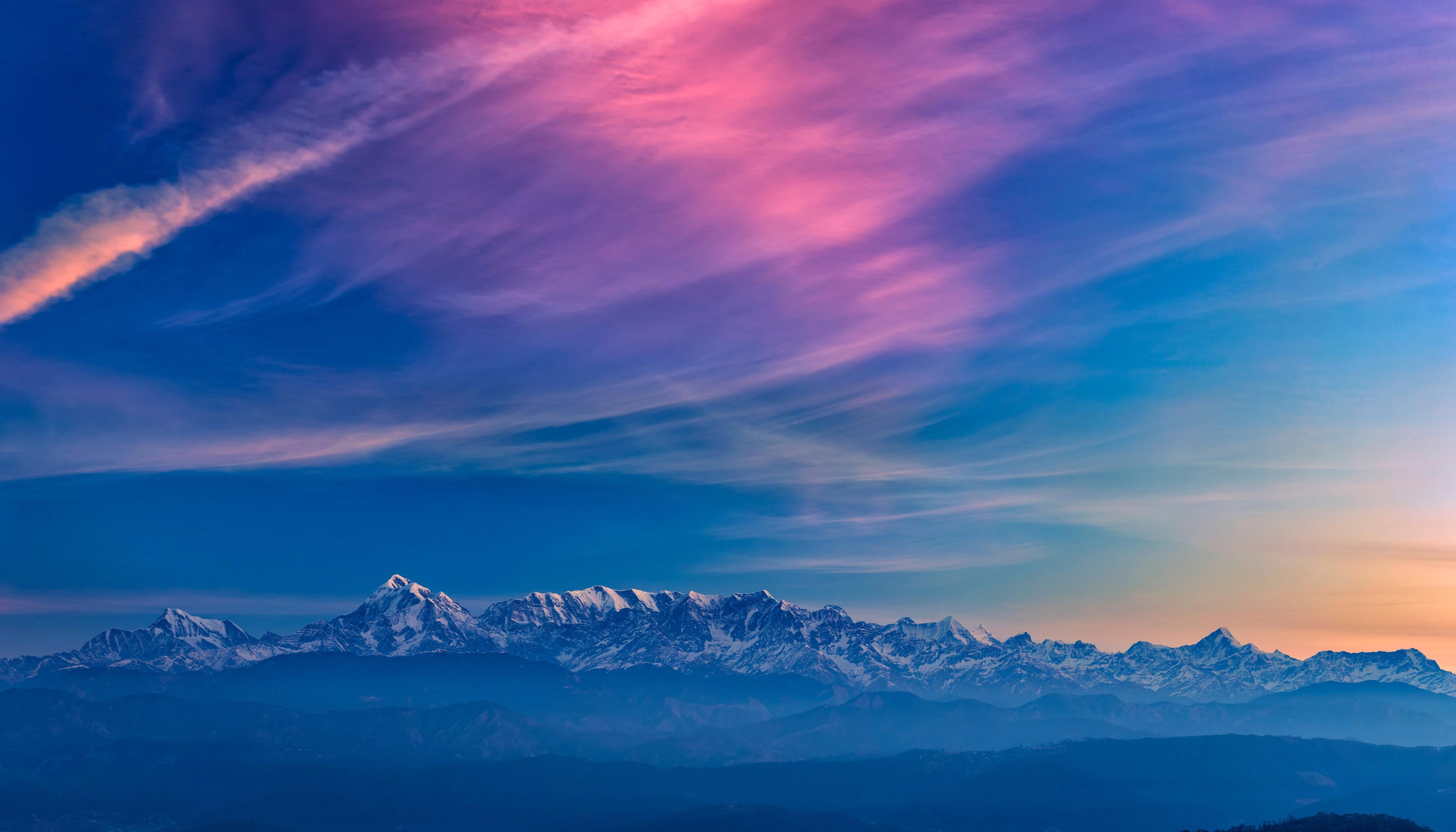 Mountains Pink Blue White. Cool landscapes, Mountain wallpaper, Wallpaper