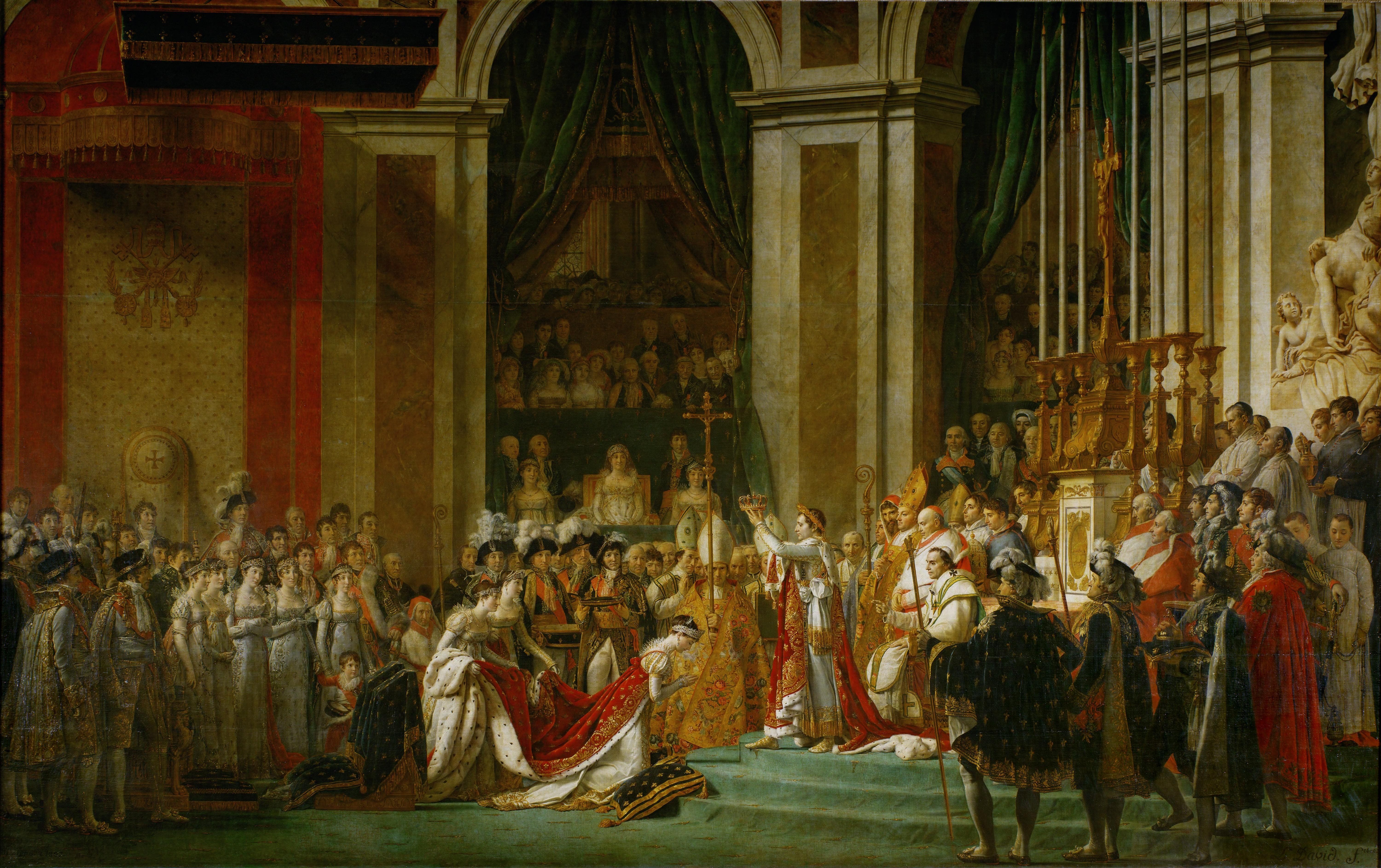 Jacques Louis David, The Coronation of Napoleon and Josephine, Painting, Royal, Curtains, Pillar, Classic art HD Wallpaper / Desktop and Mobile Image & Photo