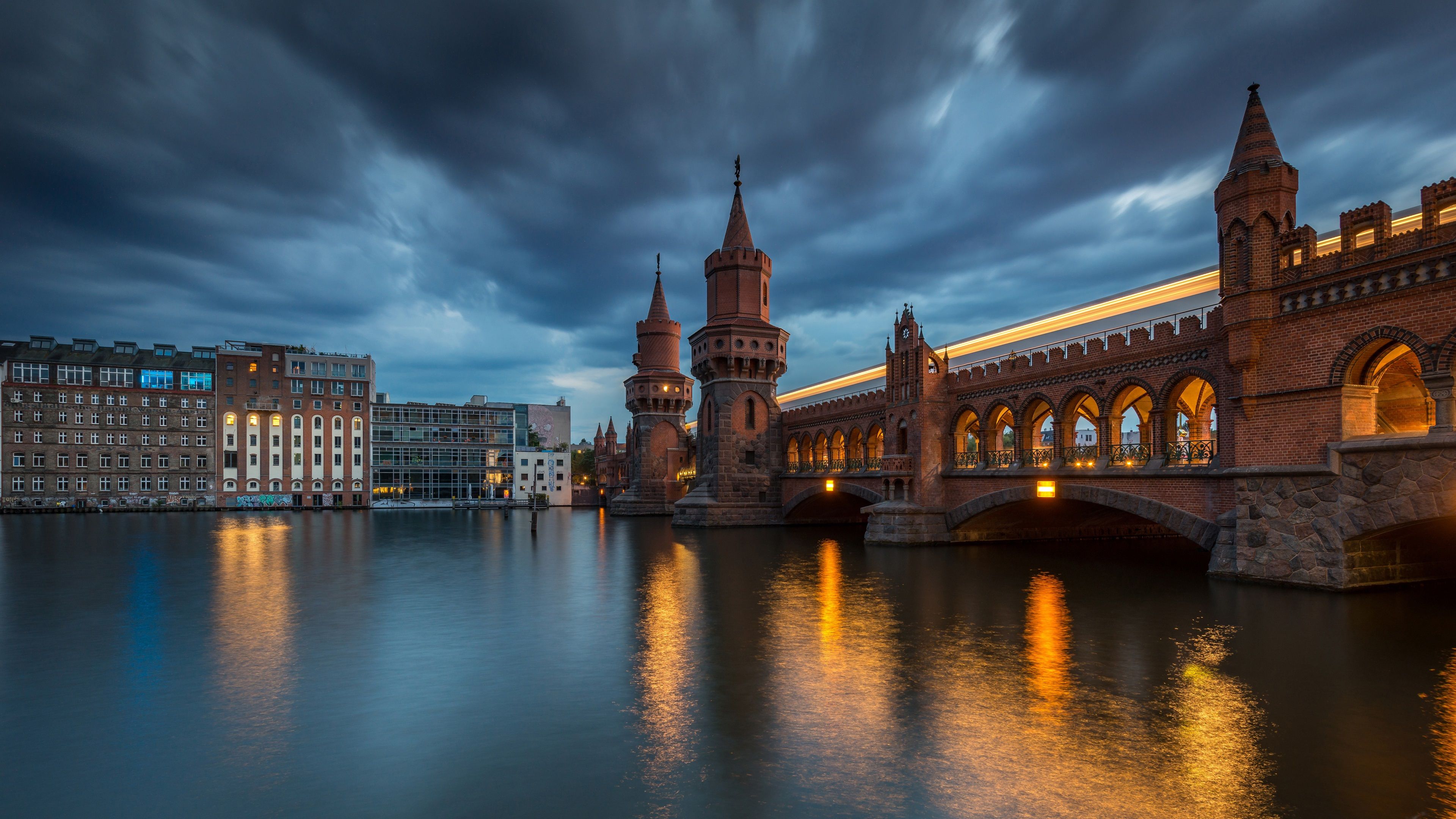 Wallpaper Germany, Berlin, Upper Tree Bridge, night, river, lights 3840x2160 UHD 4K Picture, Image