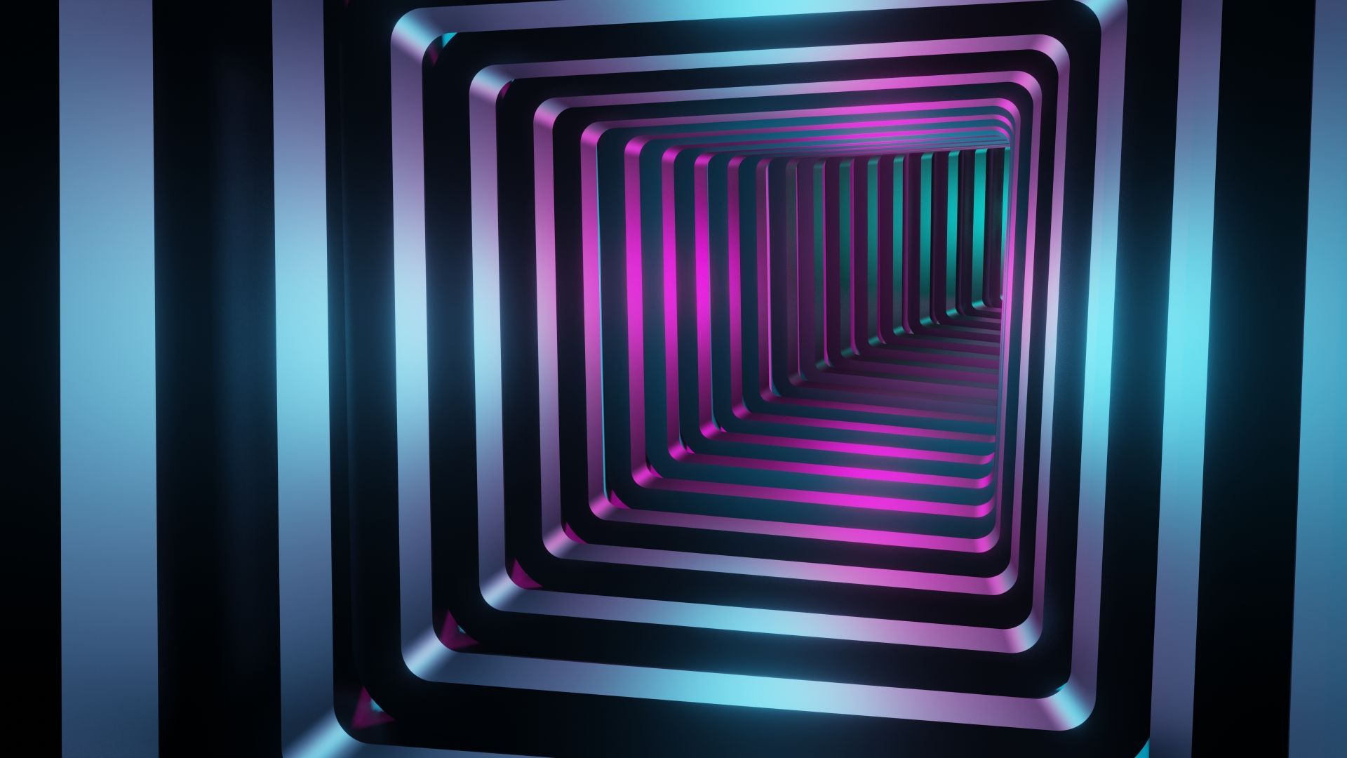 Desktop wallpaper neon squares, tunnel, HD image, picture, background, bdfde3