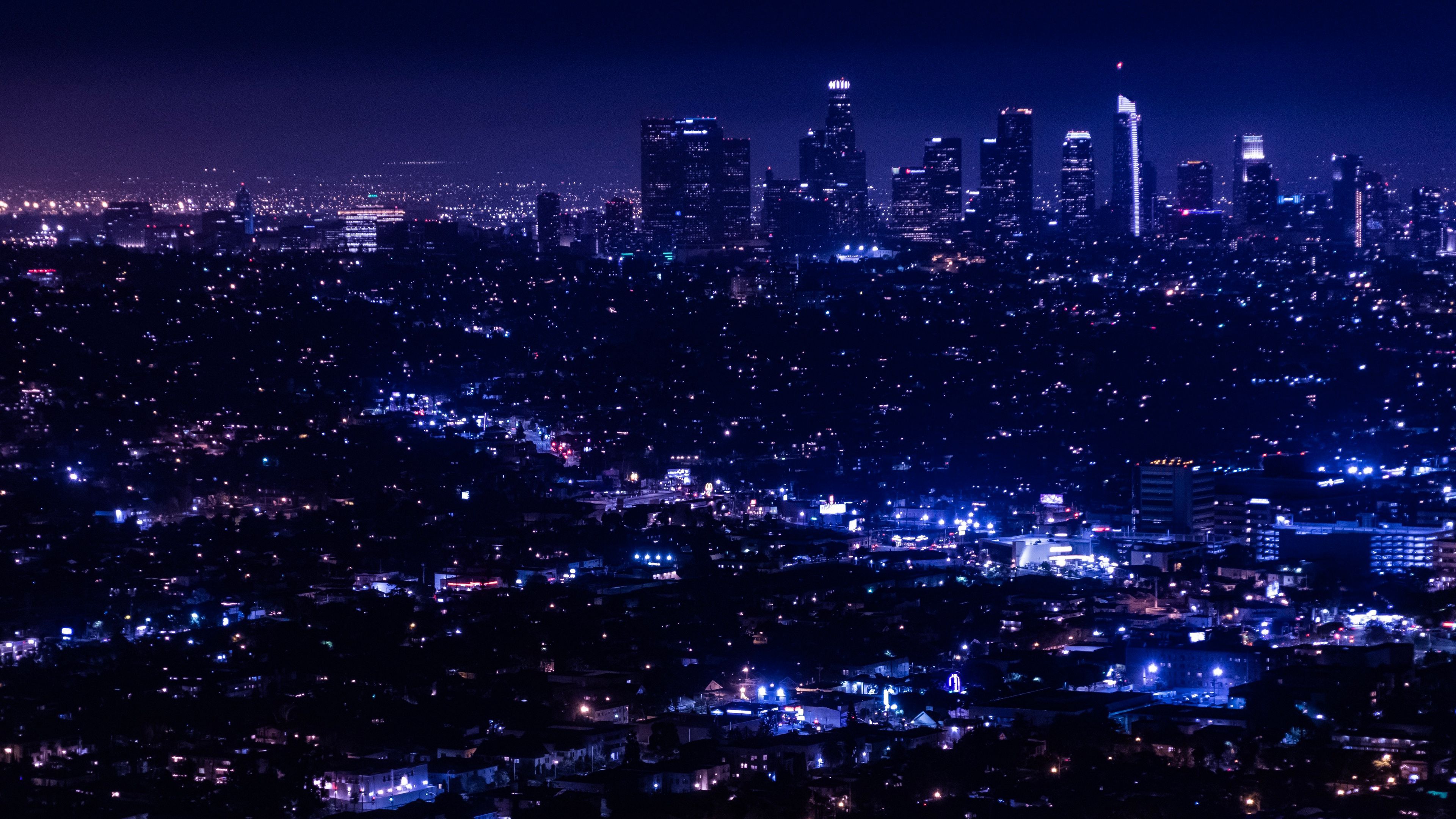 Download wallpaper 3840x2160 night city, city lights, overview, aerial view 4k uhd 16:9 HD background