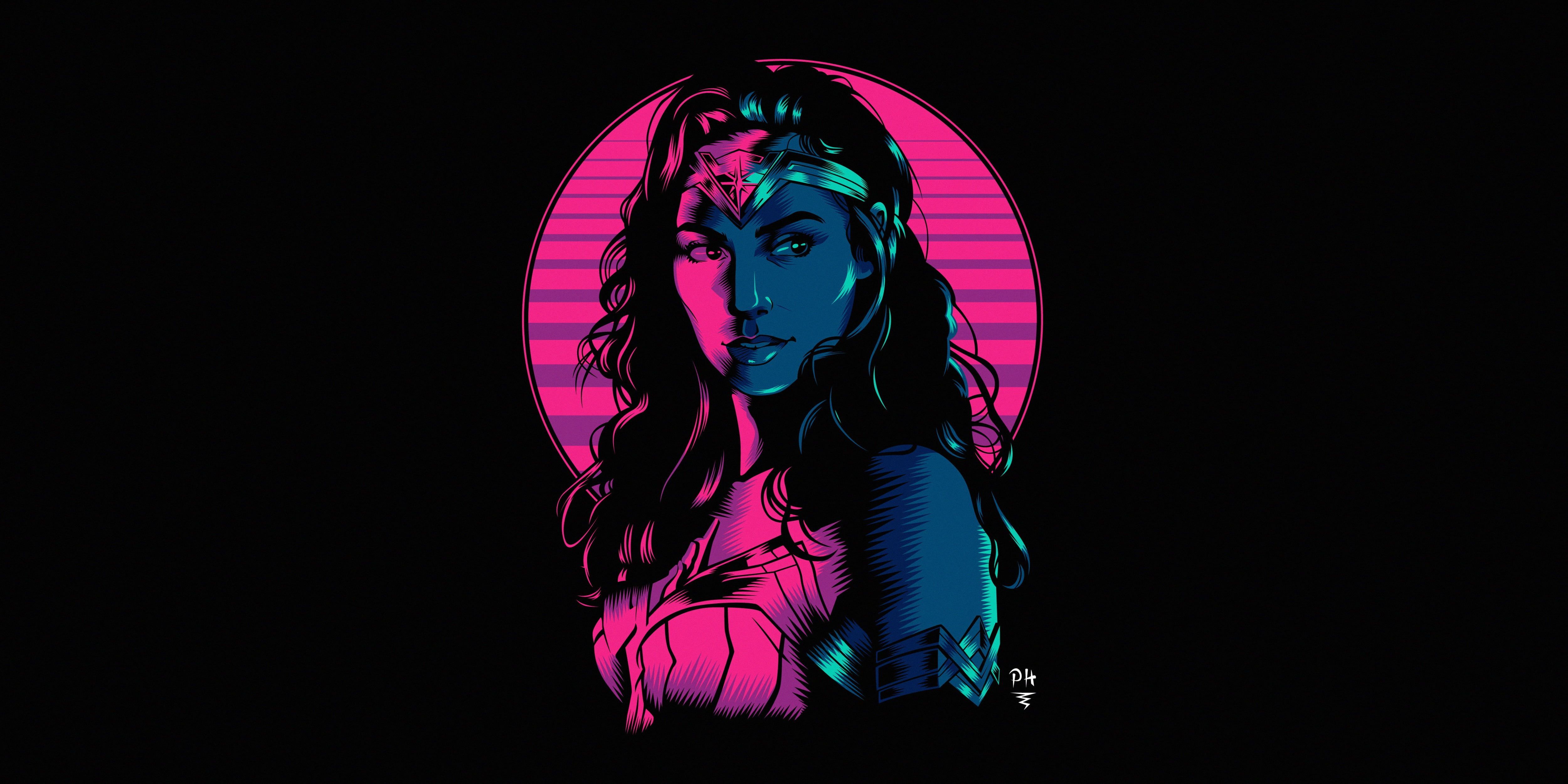 Movie Wonder Woman DC Comics #Girl #Minimalist K #wallpaper #hdwallpaper #desktop. Neon art, Dc comics wallpaper, Minimalist wallpaper